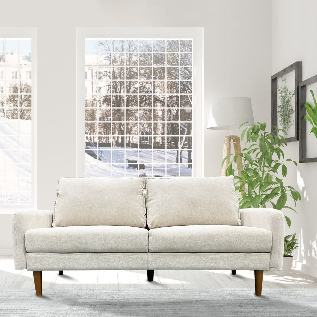 3-Seater Beige Sofa - Modern Comfortable Couch for Living Room, Lounge & Office - Soft Fabric Upholstery with Sturdy Frame