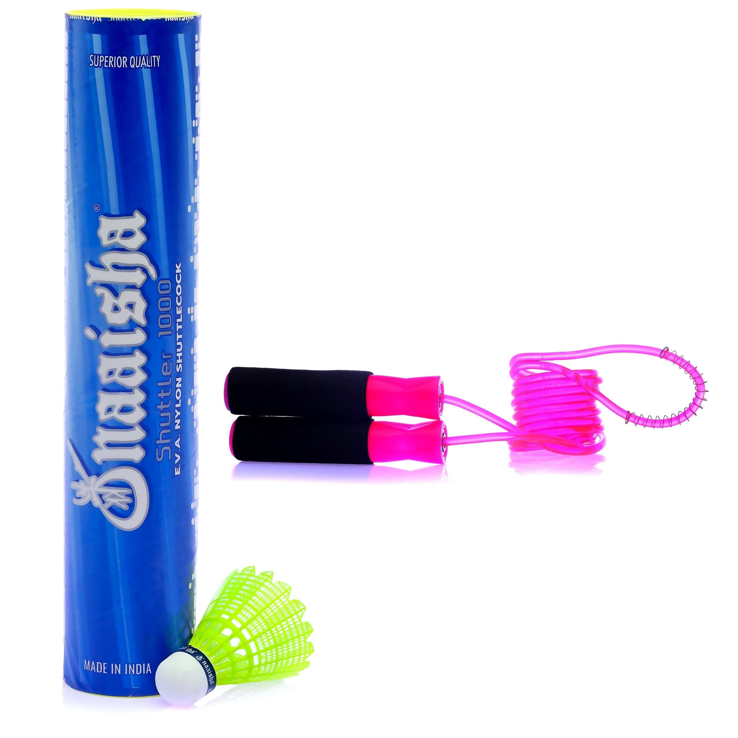 Naaisha Fitness & Sports Jump Rope Combo - Shuttler 1000 Nylon Skipping Rope with Multicolor Pack (Ideal for Cardio, HIIT, Boxing & Home Workouts)