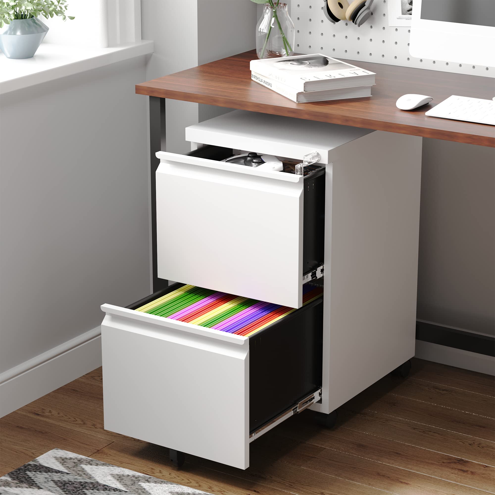 Letaya 2-Drawer Locking Mobile File Cabinet - Under Desk Metal Storage Organizer for Home & Office - Holds Letter/Legal/A4 Size Documents (White, Assembly Required) - Perfect for Small Spaces & Office Organization