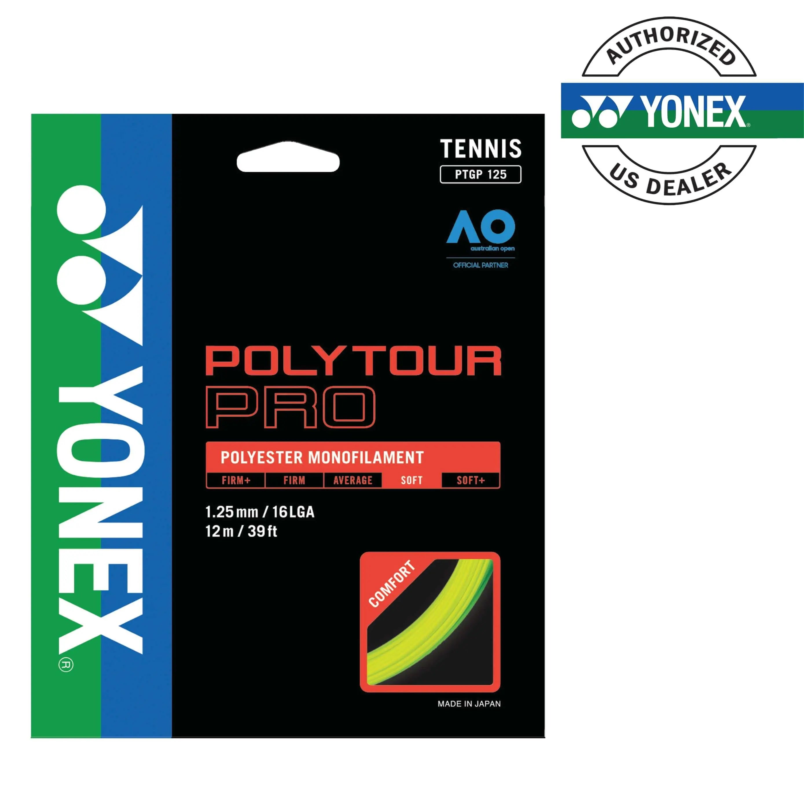 Yonex Polytour Pro 125/16L Tennis String - High Performance Polyester String for Power & Control - Perfect for Competitive Play & Tournament Matches
