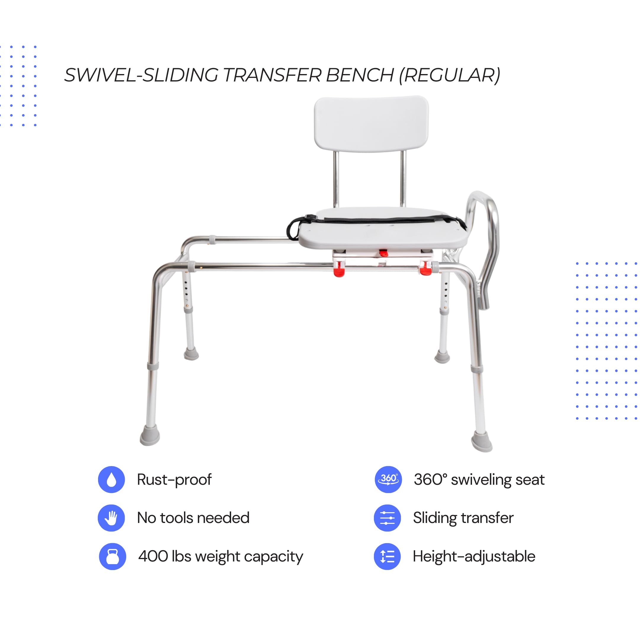 Eagle Health Supplies 400 LBS Weight Capacity Swivel Sliding Shower Chair & Tub Transfer Bench - Safe Bath Seat for Elderly, Disabled & Handicapped - Ideal for Home Care, Assisted Living & Mobility Assistance