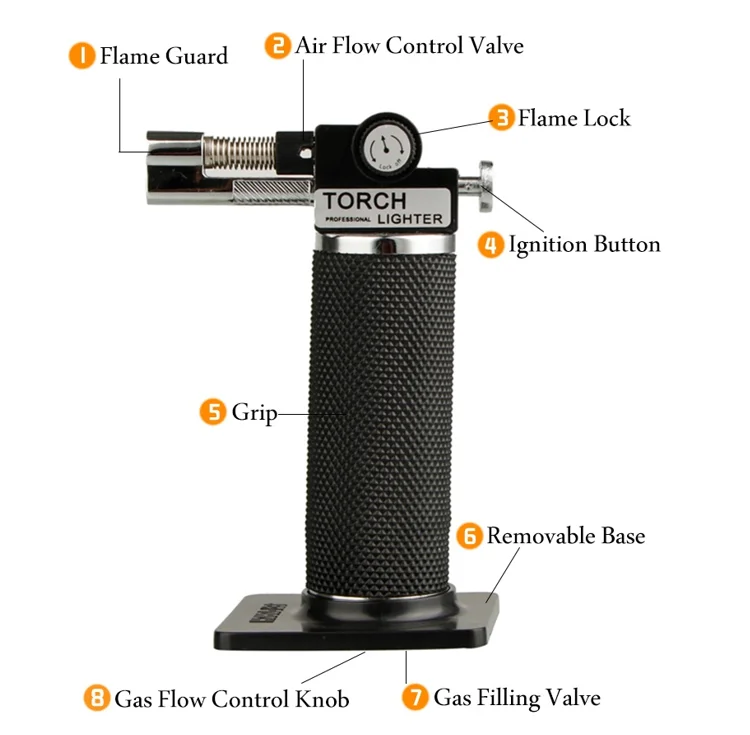 Premium GF829 Butane Dab Torch - Adjustable Flame Cigar Lighter with Detachable Base for Concentrates, Cigars & Culinary Use | Perfect for Dabbing, Smoking & Kitchen Torching