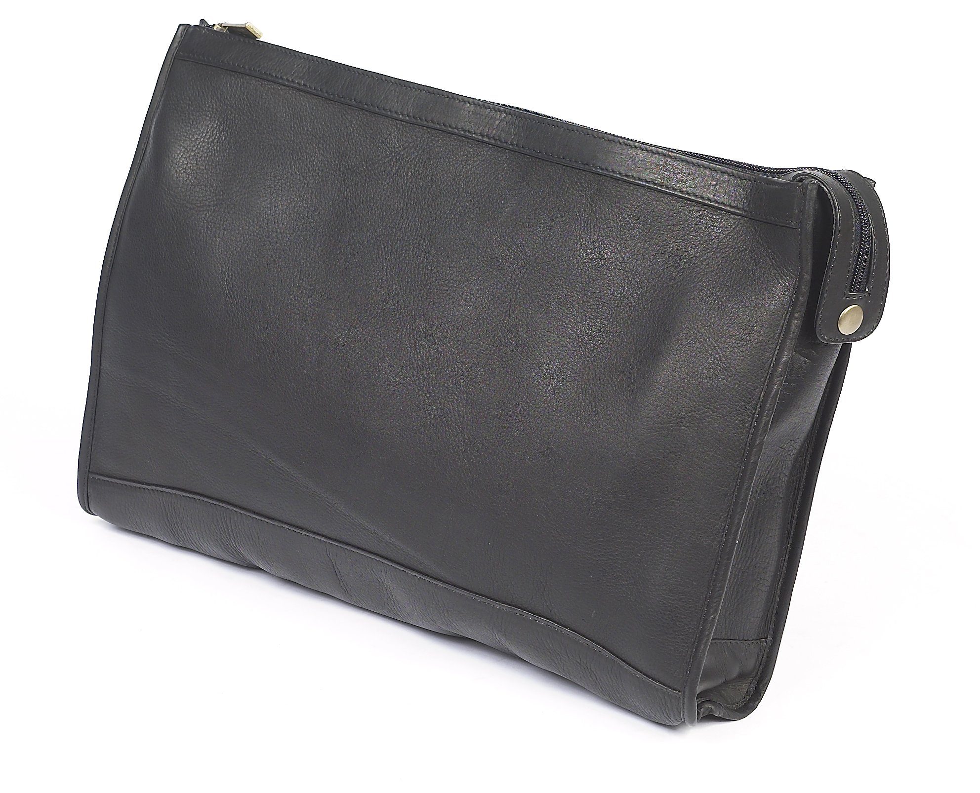 Claire Chase Zippered Leather Folio Pouch Organizer - Slim Black Document Holder for Passport, Credit Cards & Cash - Perfect for Travel, Business & Everyday Use