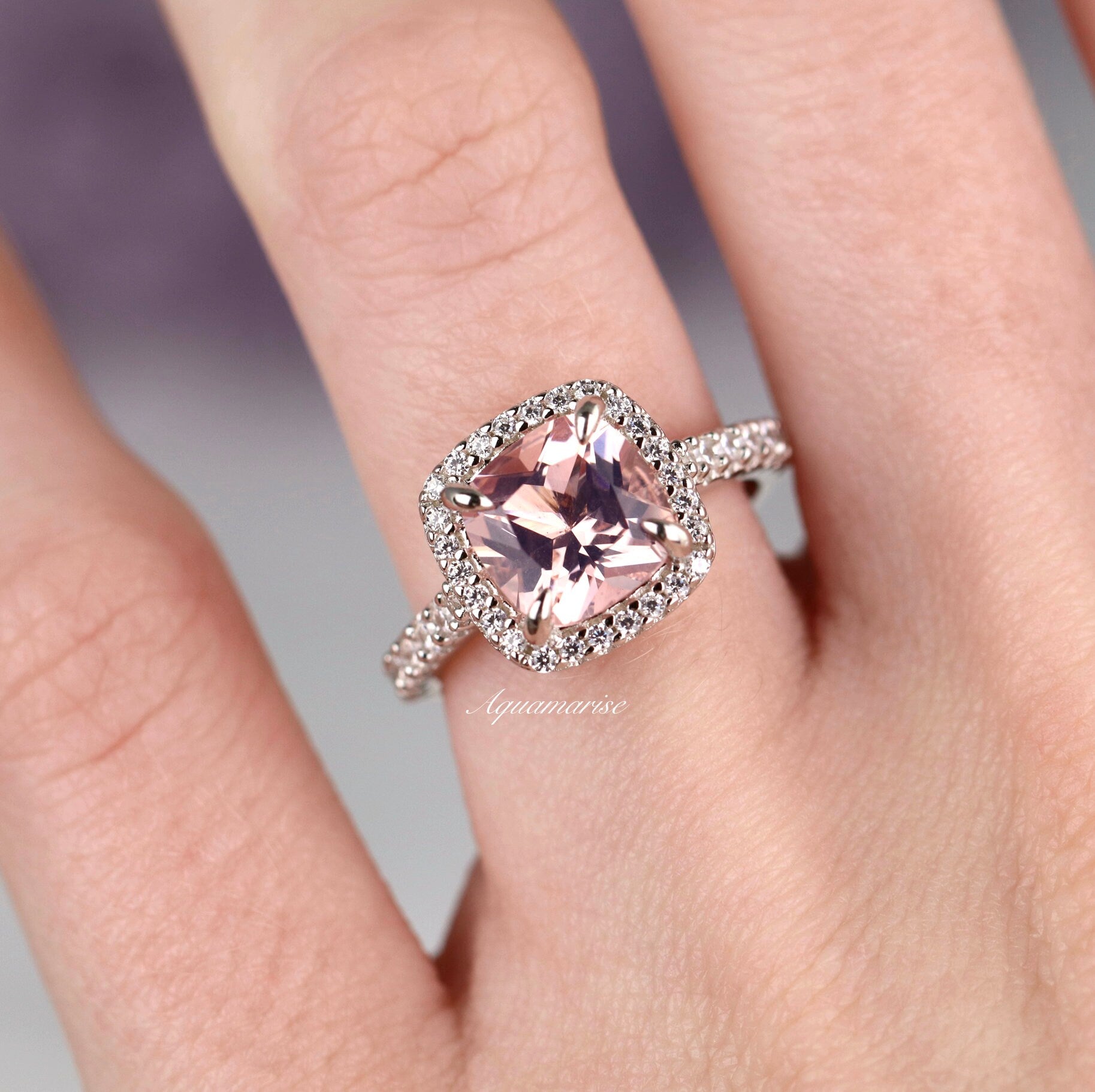 Belle Morganite Ring Sterling Silver - Elegant Pink Morganite Engagement Ring for Women, Dainty Rose Gold Plated Wedding Band, Perfect for Valentine's Day Gift & Anniversary Jewelry