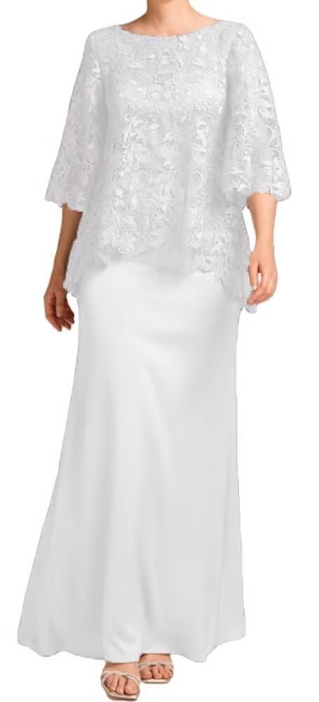 Elegant Long Satin Mother of The Bride Dress with Lace Applique & Jacket - Formal Evening Gown for Wedding Guest, Special Occasions & Black Tie Events