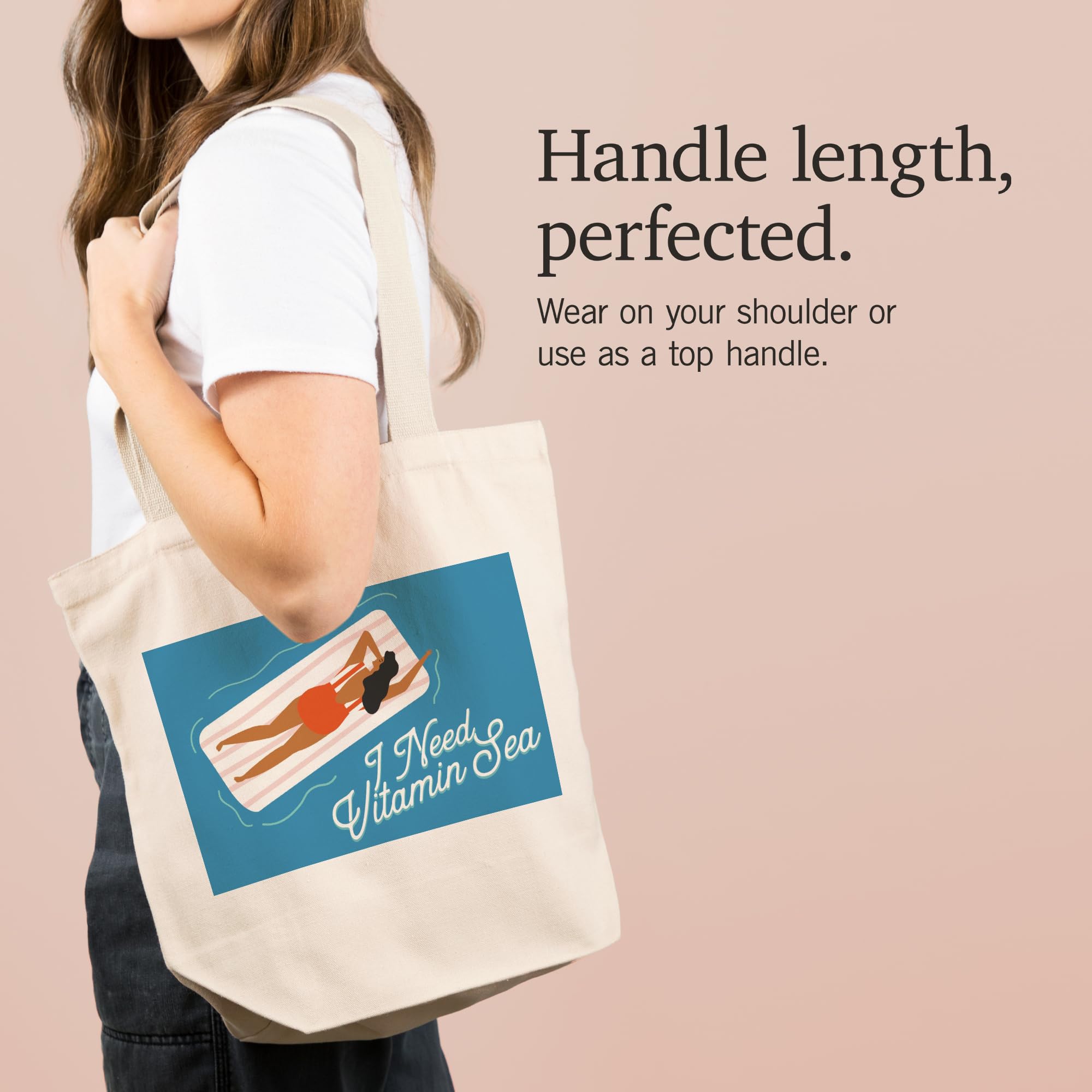 Lantern Press I Need Vitamin Sea - 100% Cotton Canvas Reusable Tote Bag for Beach, Shopping & Groceries | Eco-Friendly & Durable