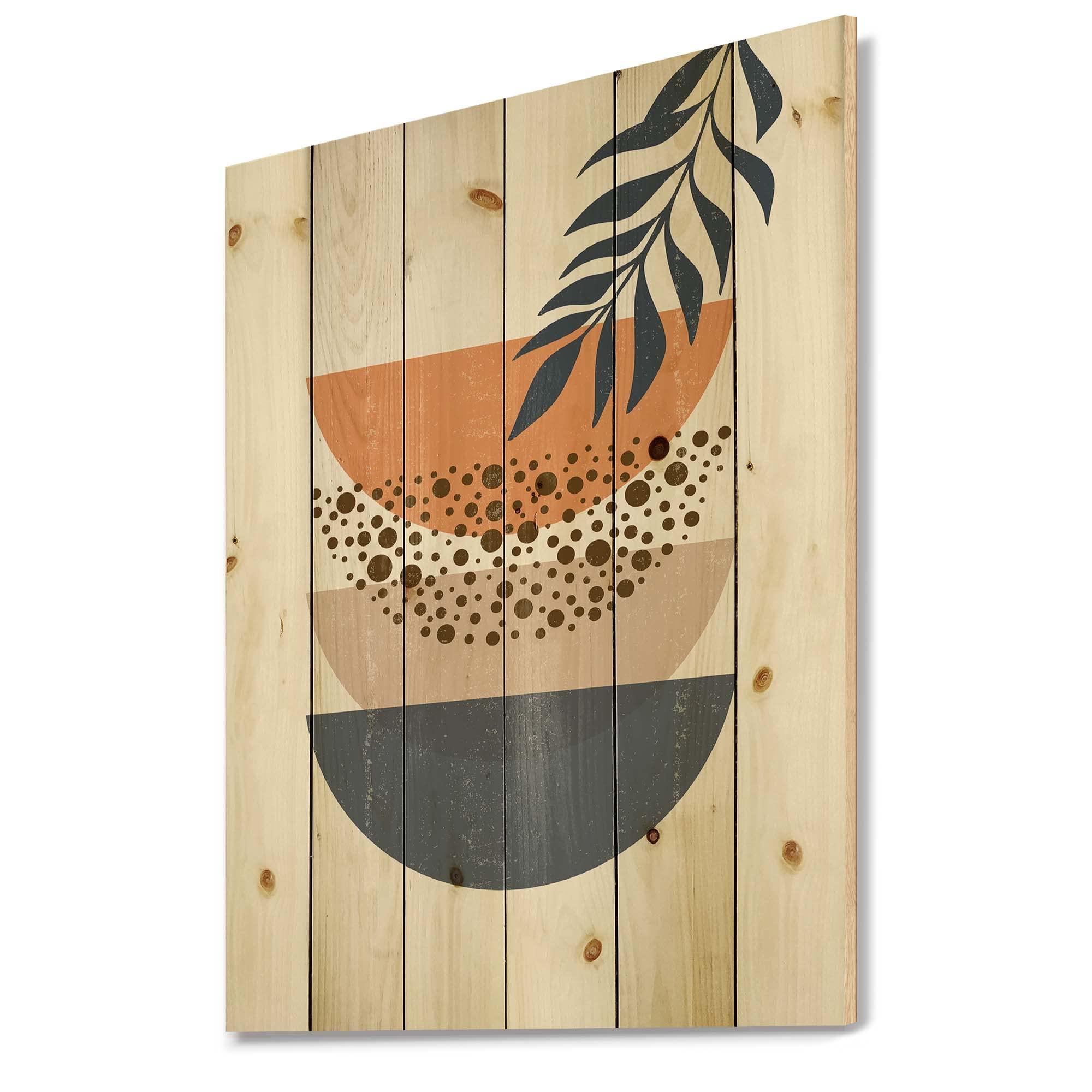 Abstract Sun Moon Leaf Wood Wall Art - Modern Pine Decor for Living Room
