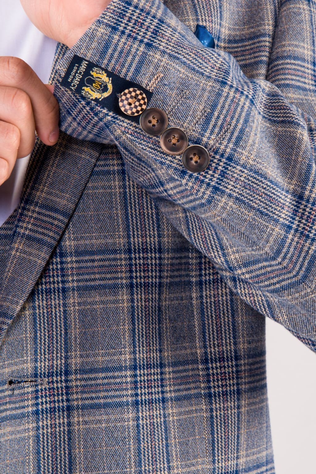 Marc Darcy Enzo Blue Stone Tweed Check Blazer for Men - Stylish Slim Fit Formal Jacket - Perfect for Business Meetings, Weddings & Office Wear