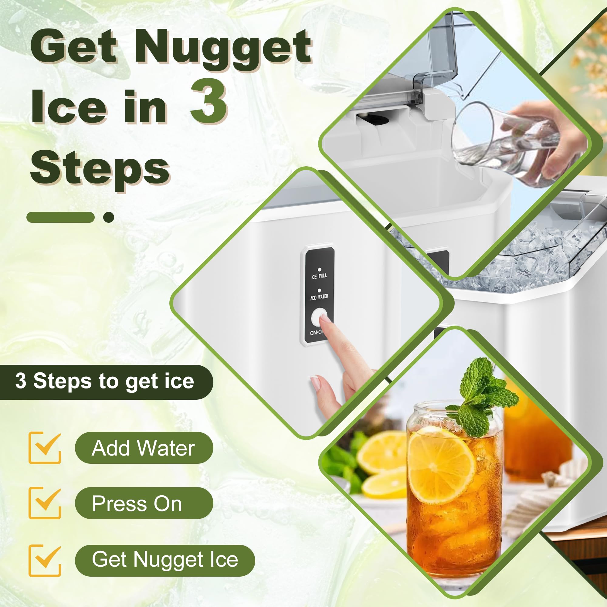 NicBex Countertop Nugget Ice Maker - 34Lbs/24H Self-Cleaning Portable Ice Machine with One-Button Operation | Perfect for Kitchen, Bar, Office, Party & Outdoor Entertaining | White
