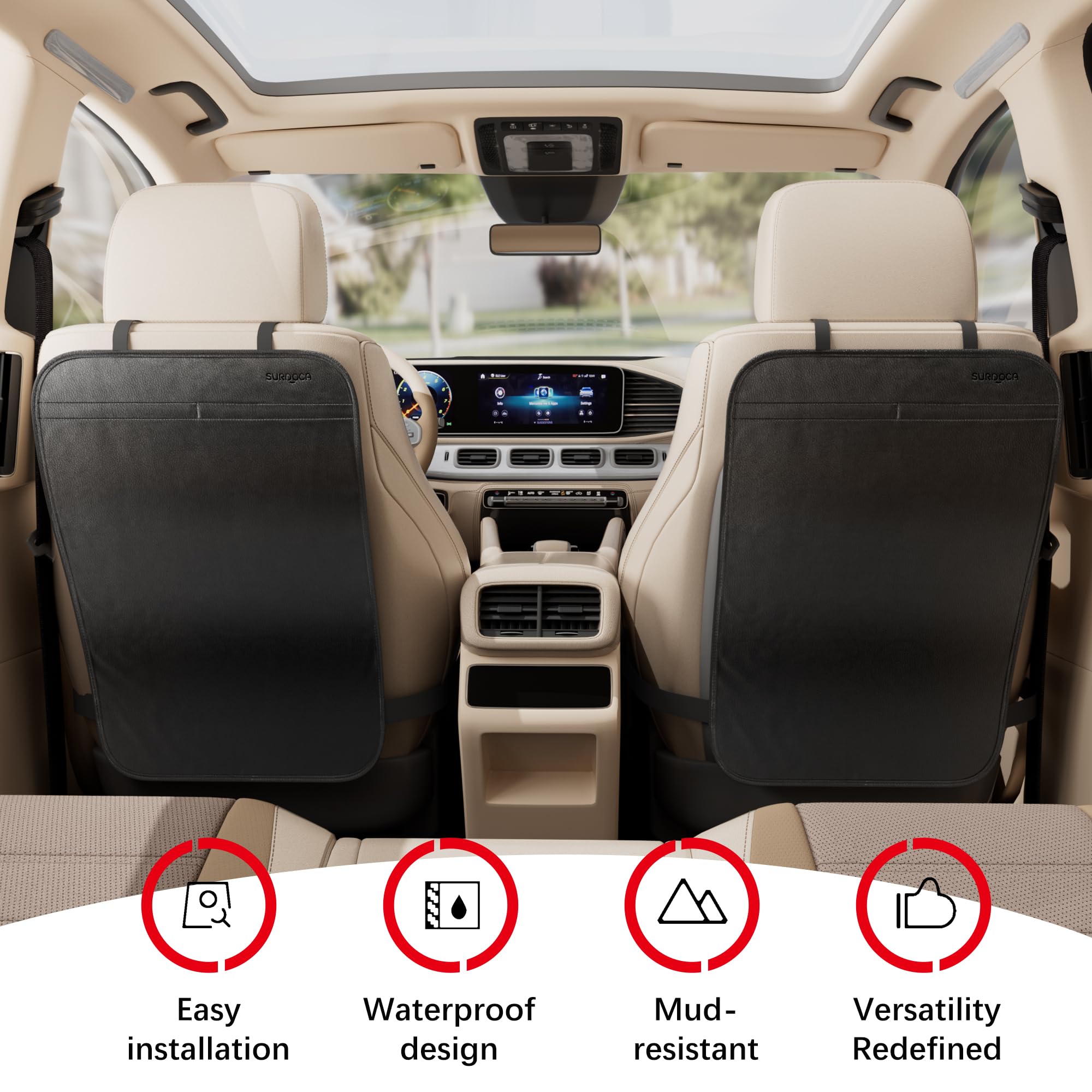 SURDOCA Leather Car Back Seat Protector for Kids - Waterproof Kick Mats to Shield from Dirt, Mud & Scratches - Perfect for Family Road Trips, School Runs & Pet Travel
