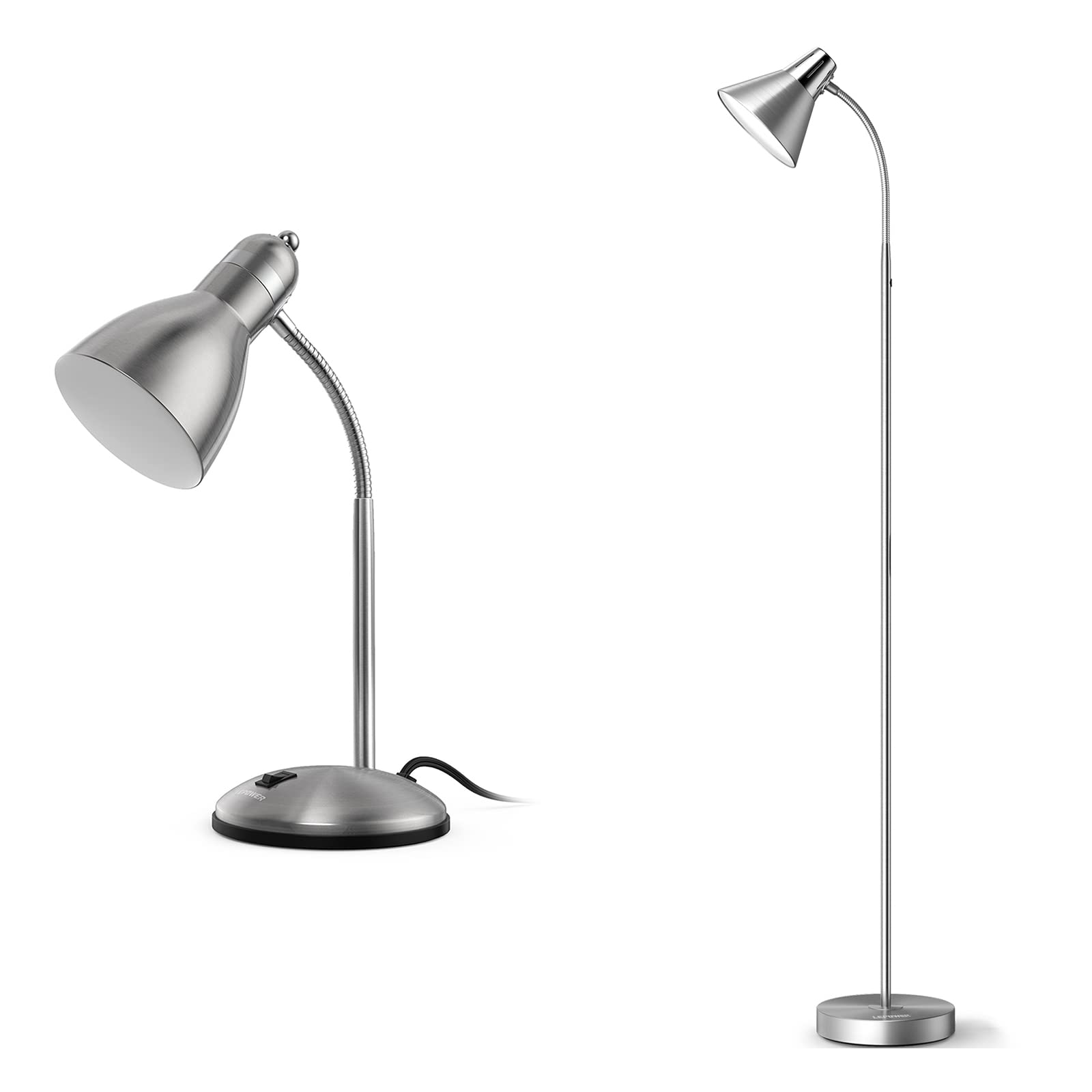 LEPOWER LED Floor Lamp with Adjustable Brightness & Metal Desk Lamp Set - Modern Lighting for Living Room, Bedroom, and Office Workspace