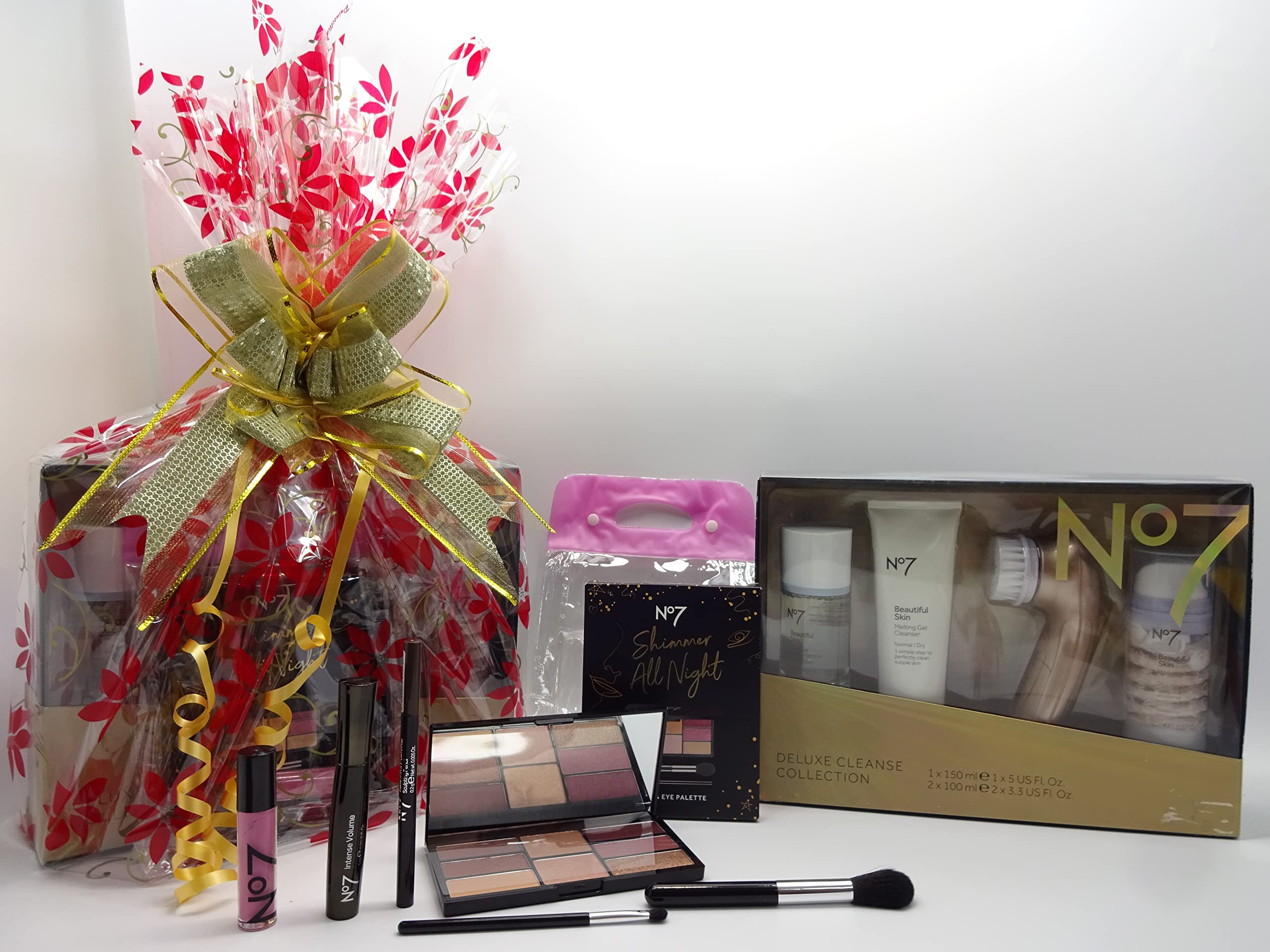 No7 Beauty Bundle Collection Gift Set - Cleanse Collection with Brush, Eye & Face Palette, Mascara, Brow Pencil & Lip Gloss | Perfect for Travel, Gifts & Daily Makeup Routine