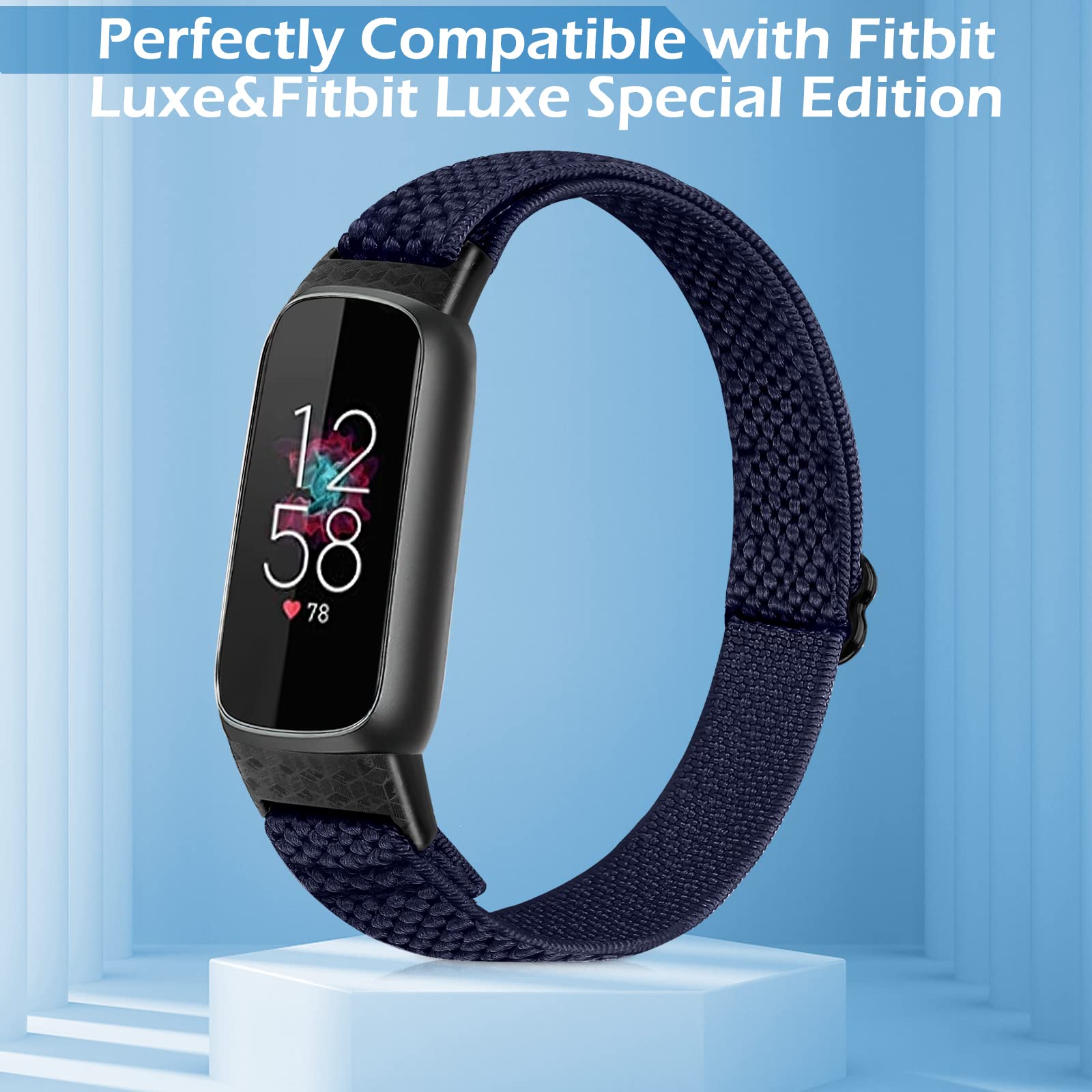 3 Pack Solo Loop Elastic Nylon Bands Compatible with Fitbit Luxe - Stretchy Adjustable Breathable Sports Replacement Straps for Women & Men - Perfect for Running, Workouts & Daily Wear