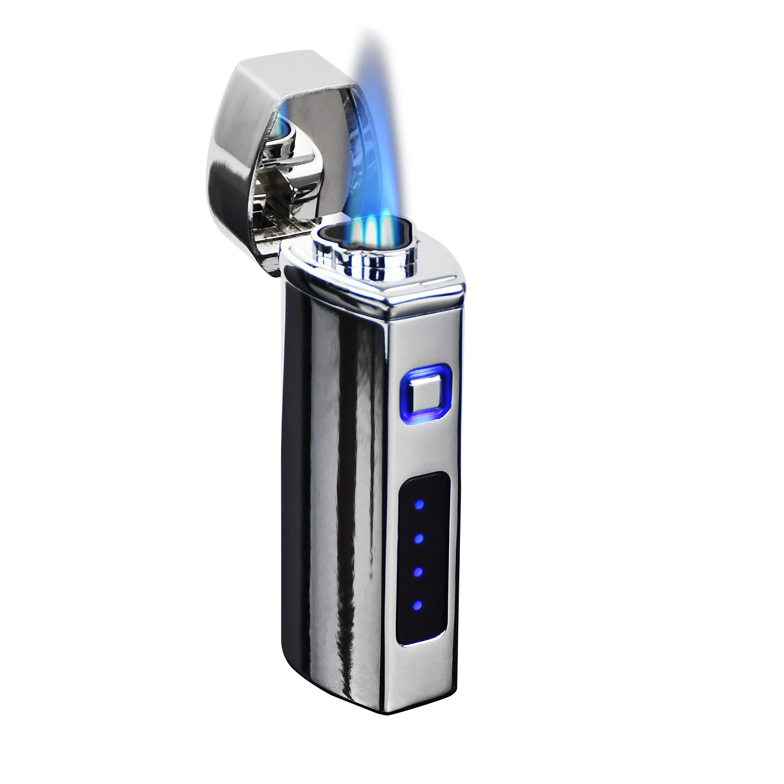 Premium Pardo Cigar Torch Lighter - Rechargeable Triple Jet Flame Butane Lighter with Windproof Design & USB Charging - Perfect for Cigars, Outdoor Camping & BBQ (Ice Silver)
