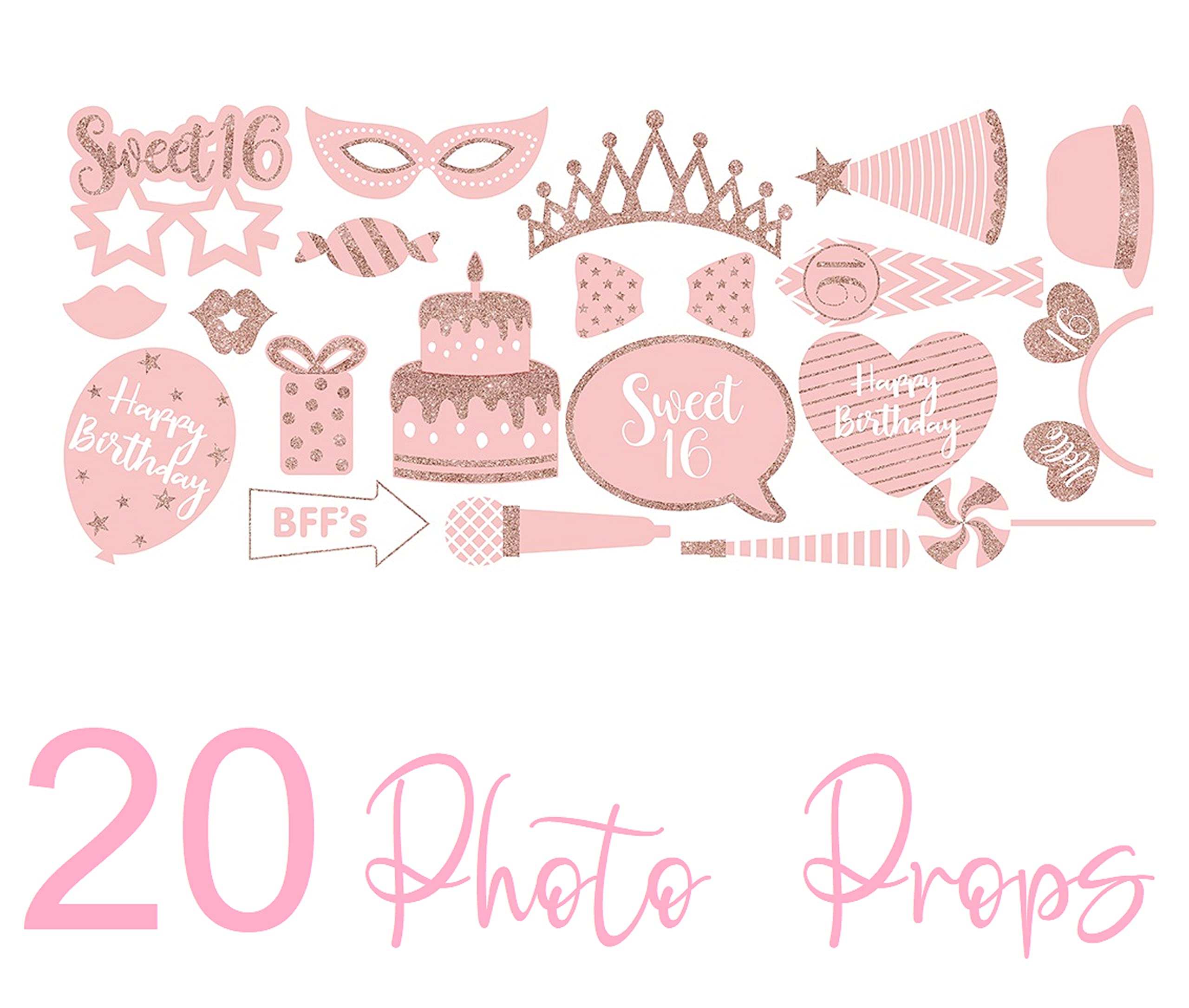 Ultimate Sweet 16 Birthday Party Supplies Set - 30-Piece Rose Gold Foil Theme with 9