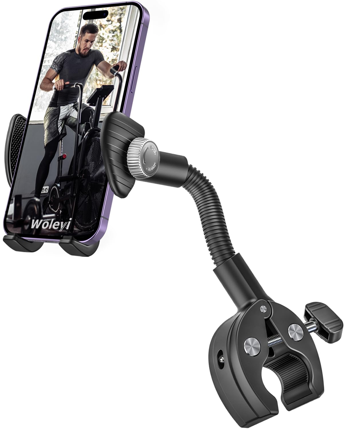 Adjustable Gooseneck Bike Phone Holder - Universal Smartphone Mount for Exercise Bikes, Stationary Bicycles & Treadmills - Compatible with iPhone 16 Pro Max/15/14/13/12/11, Samsung S24 & 4.7