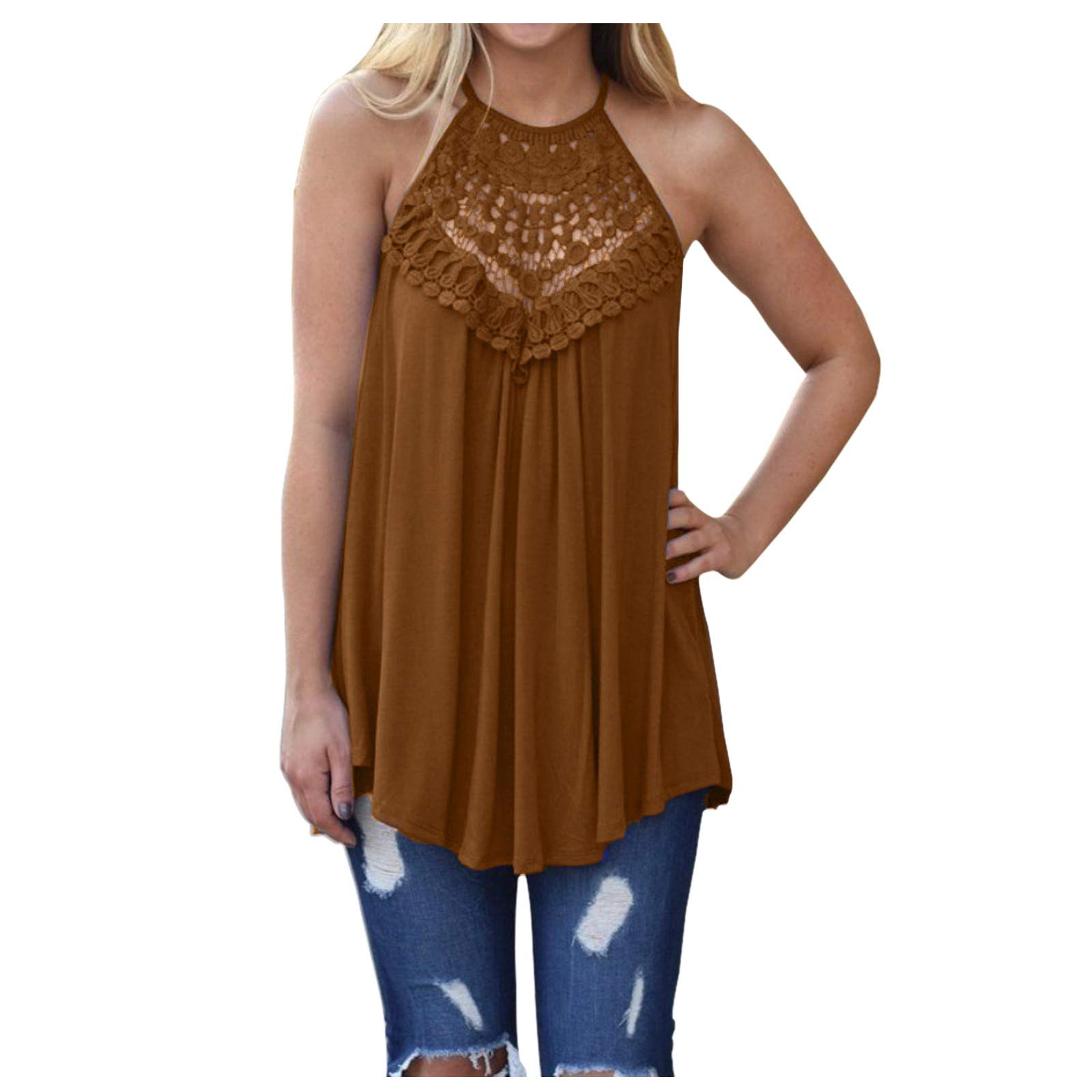 FANGTION Women's Summer Sleeveless Lace Tank Top - Flowy Loose Casual Blouse for Beach, Vacation & Everyday Wear