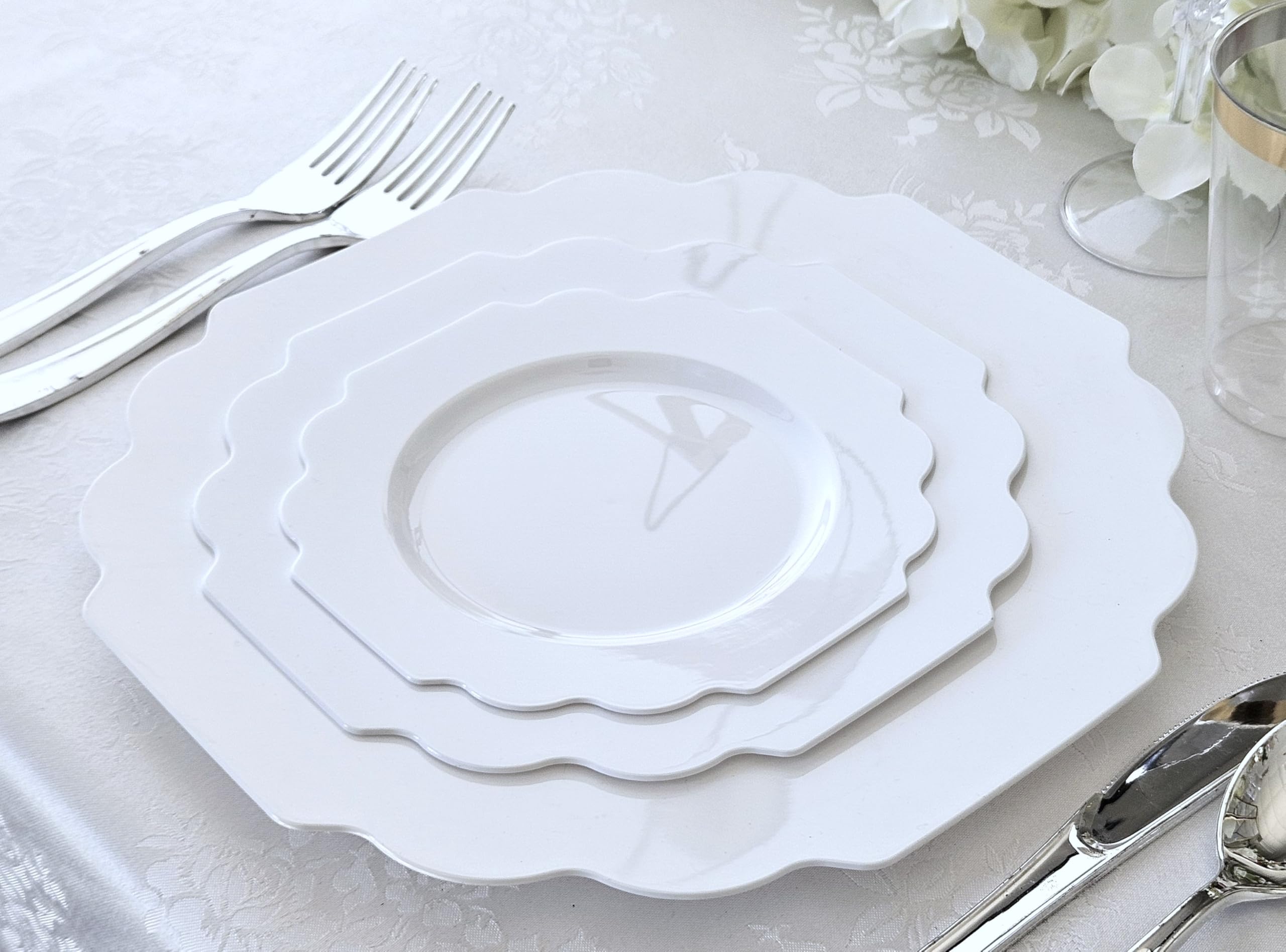 240-Piece Heavyweight Disposable Plastic Plates Set for Weddings & Parties - 120 x 10.5
