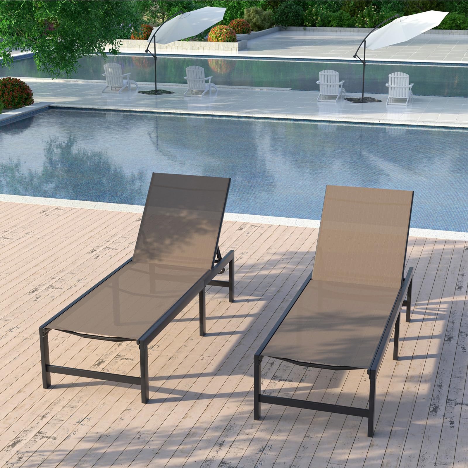 UDPATIO 3-Piece Outdoor Chaise Lounge Set with Adjustable Sun Lounger & Table - Patio, Poolside, Beach, and Yard Furniture for Relaxing & Sunbathing (Brown) - Perfect for Backyard, Resort, and Vacation Home Use
