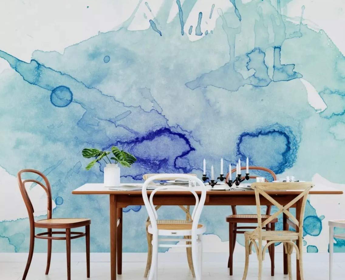 Murwall Brush Wallpaper - Blue Watercolor Paint Wall Mural Art for Living Room, Bedroom & Entryway | Peel and Stick Removable Decor for Home & Office