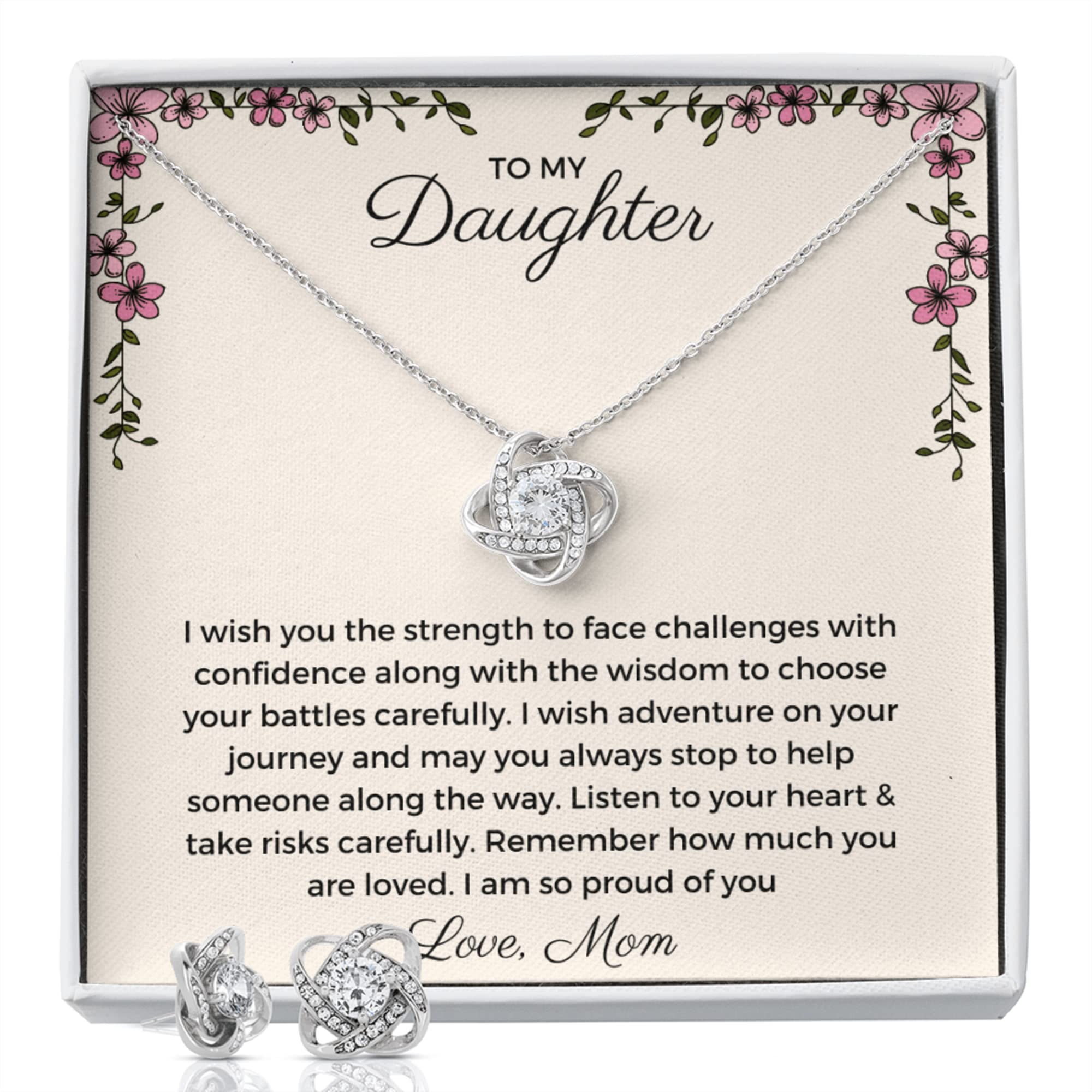 ShineOnAccessories - Sterling Silver 'To My Daughter' Necklace & Earrings Set | Heartfelt Gift from Mom for Graduation, Birthday, Mother's Day | Perfect for Special Occasions & Everyday Wear