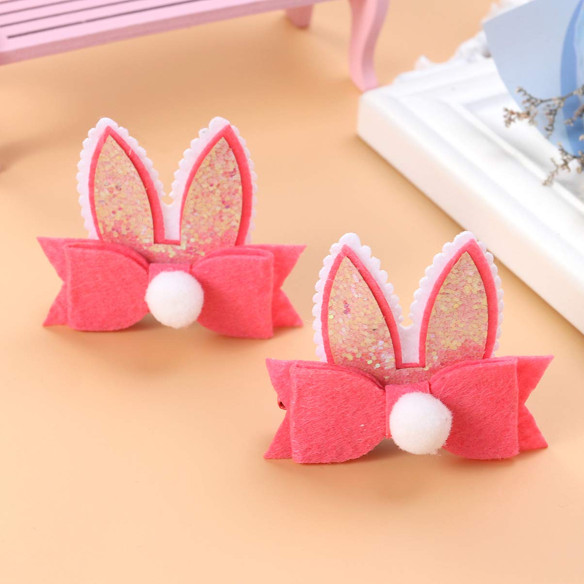 Lurrose 4pcs Bunny Ear Hair Clips - Cute Rabbit Hair Bows for Women & Girls - Easter Party Hair Accessories - Perfect for Costumes, Photo Shoots & Festive Events