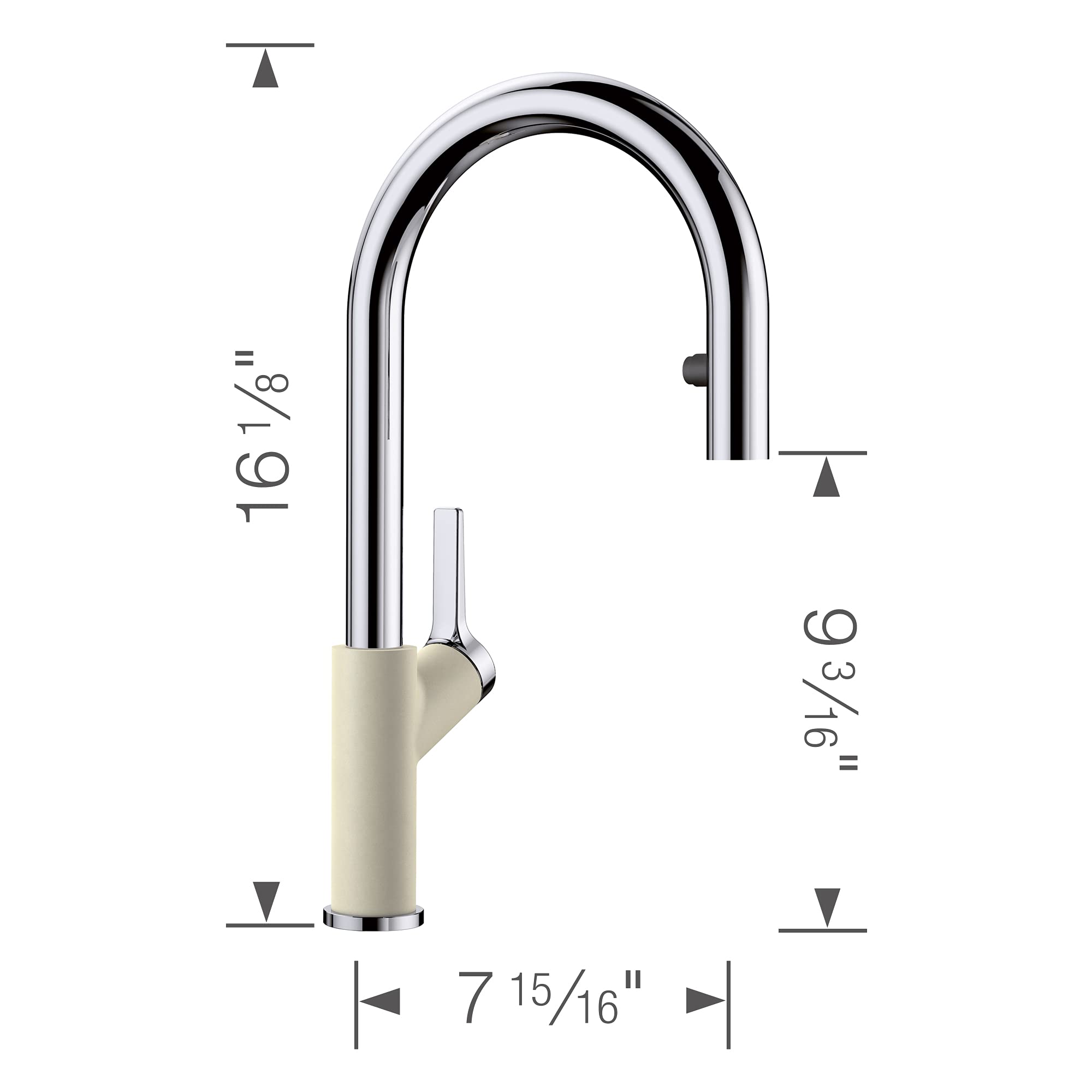 BLANCO 526393 Urbena Single Handle Pull-Down Kitchen Faucet 1.5 GPM Low Flow, Chrome/Biscuit Finish - Ideal for Modern Home Kitchen, Restaurant & Commercial Use