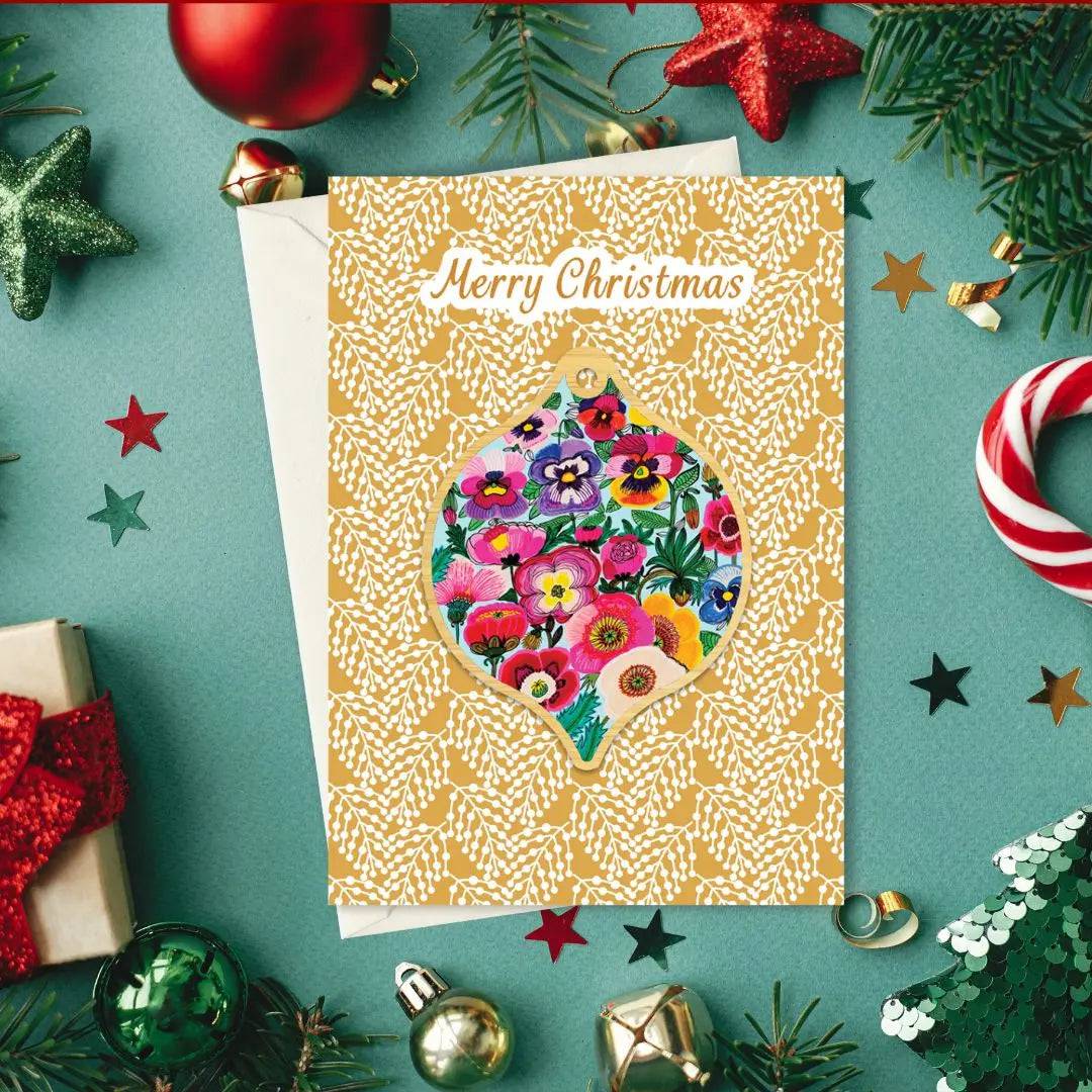 Pansy & Poppy Australian Christmas Card & Bauble Set - Festive Holiday Greeting Cards with Ornament for Xmas Decorations - Perfect for Home, Office & Gift Giving