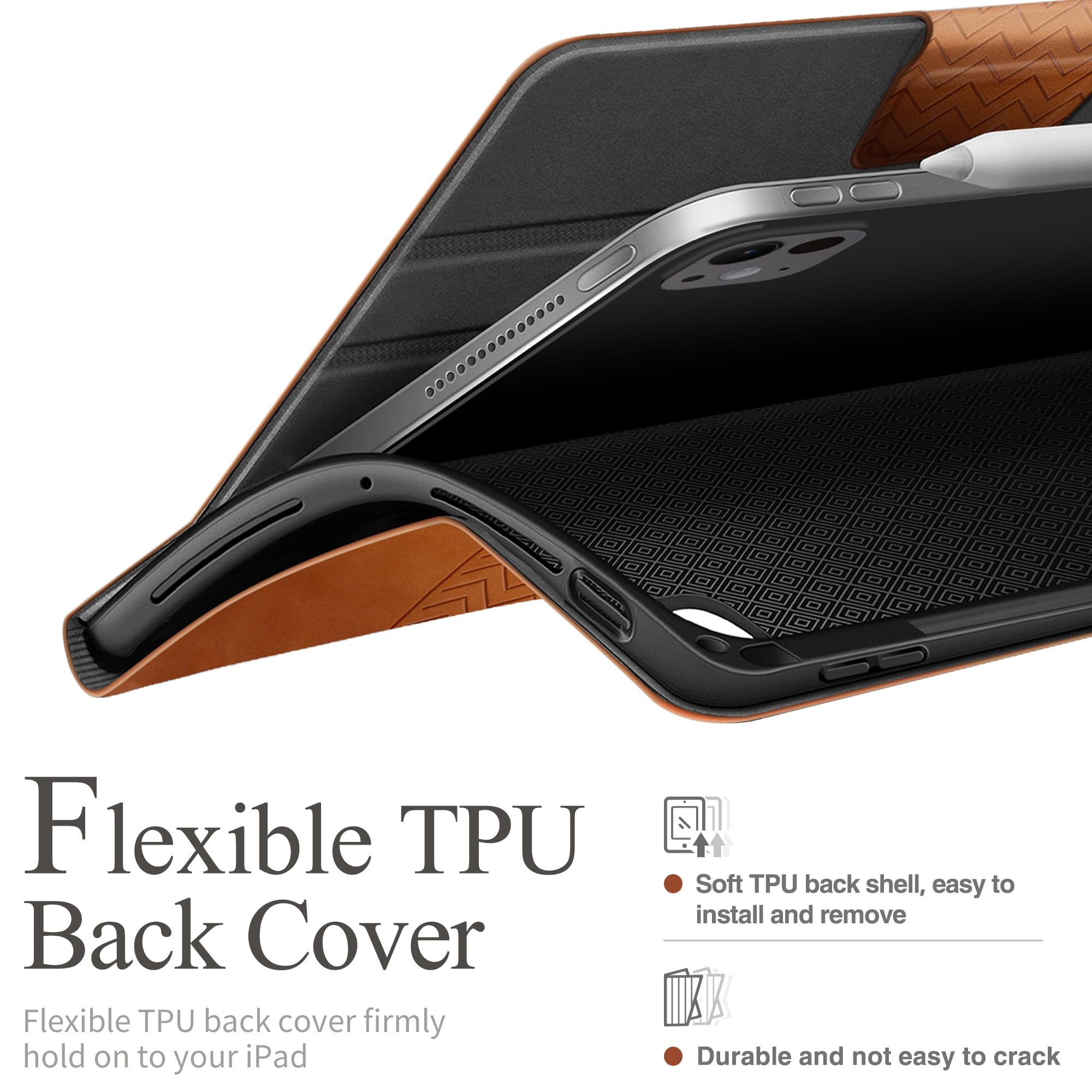 Premium PU Leather Case for iPad Pro 11 Inch M4 (2024) - Apple Pencil Pro/USB-C Holder, Auto Sleep/Wake Feature - Perfect for Work, Travel & Study (Brown)