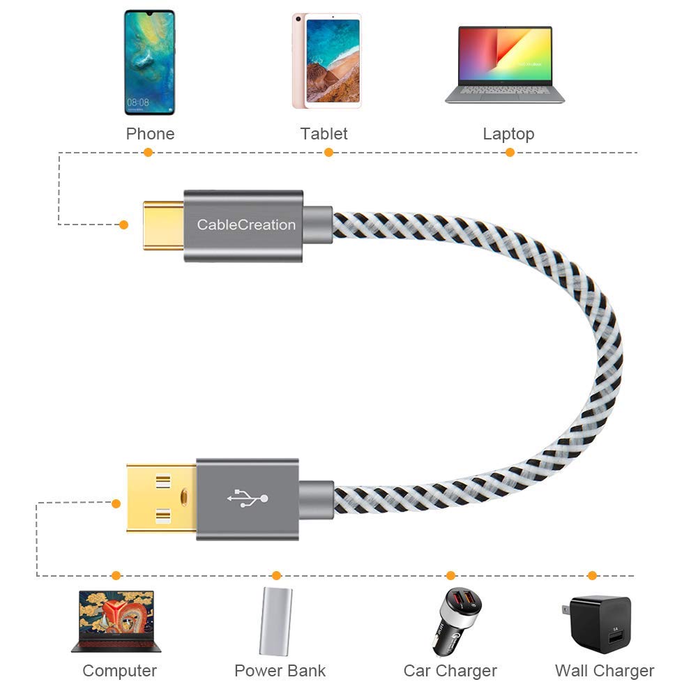 3-in-1 Charging Cable Bundle: 2 Pack 6 Inch USB C Fast Charging Cables + 1 Pack 0.5ft Lightning to USB Sync Cable for iPhone & Android - Perfect for Travel, Car, Office & Home Charging
