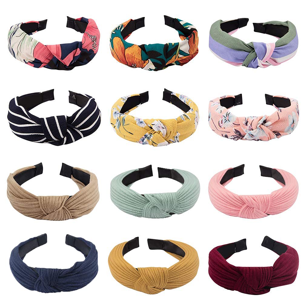 12 Pack Boho Bow Headbands for Women - Cute Hard Headband Hair Accessories for Workouts, Yoga, and Everyday Style