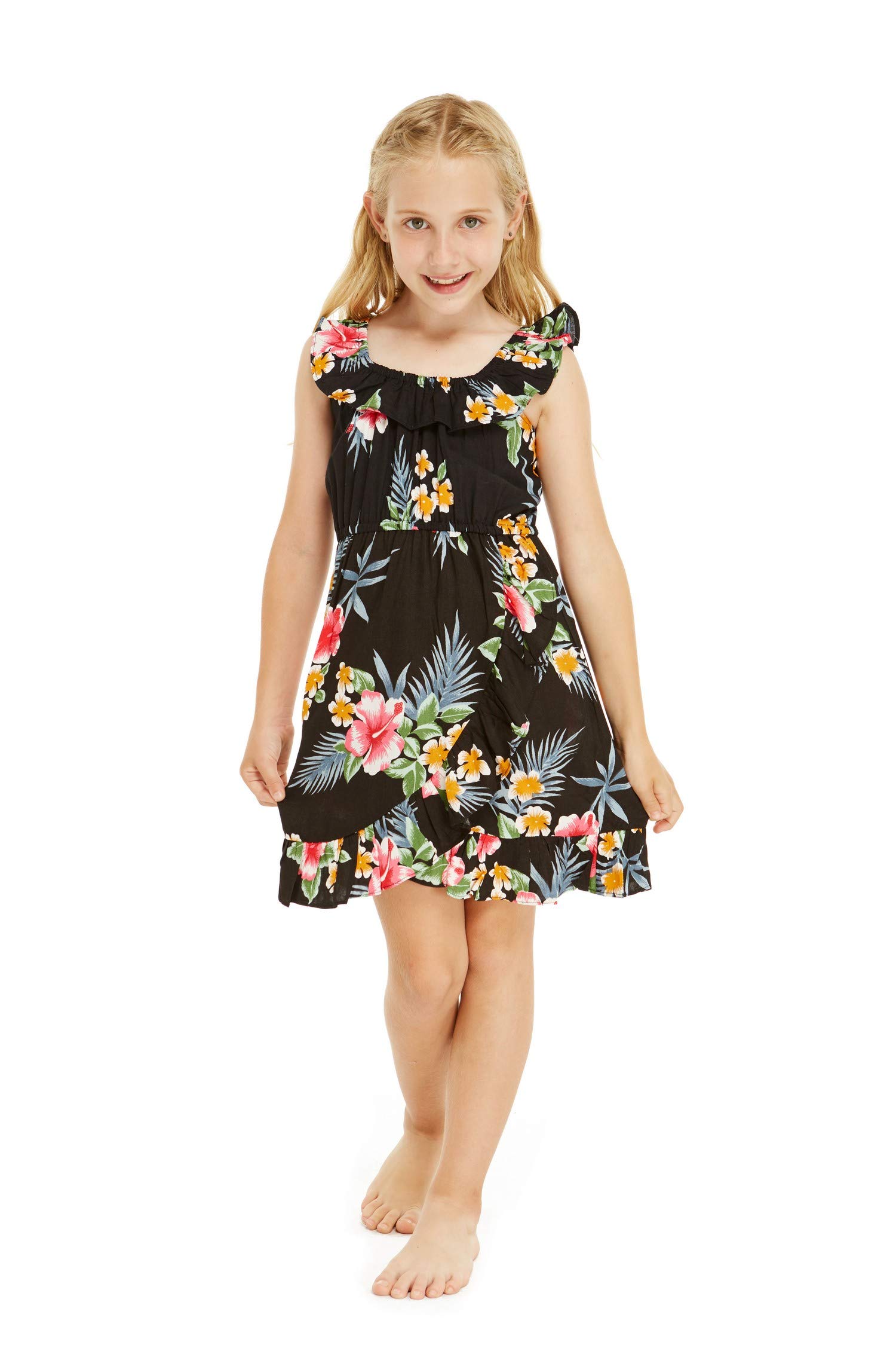Hawaiian Luau Dress with Ruffle Wrap for Girls - Perfect for Beach Parties