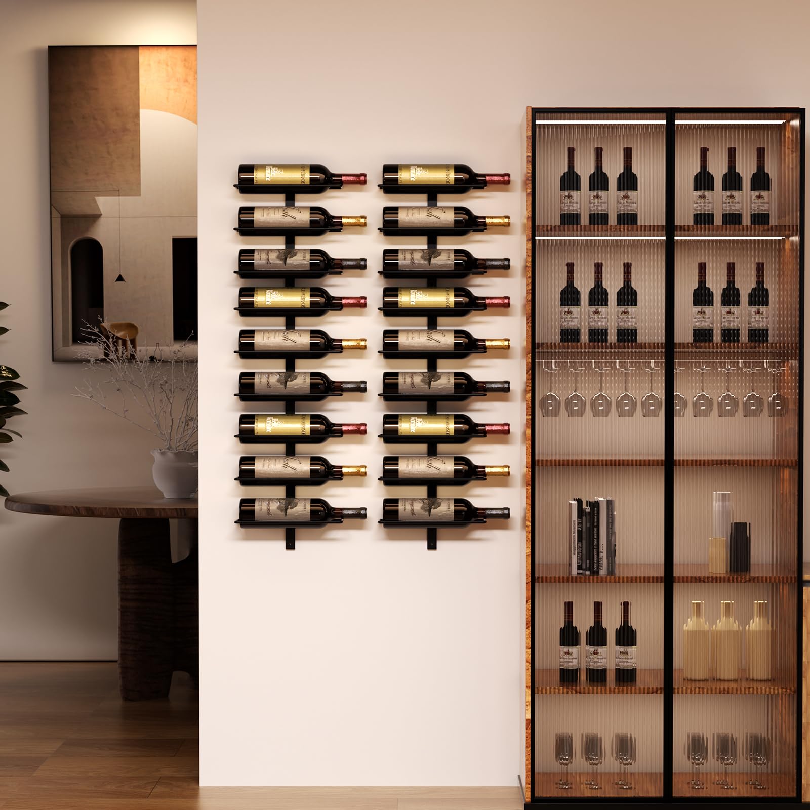 B4Life 18 Bottle Wall Mounted Wine Rack - Heavy Duty Metal Wine Storage Display Holder for Wine, Liquor & Champagne Bottles - Perfect for Home Bar, Kitchen, Dining Room & Wine Cellar Organization