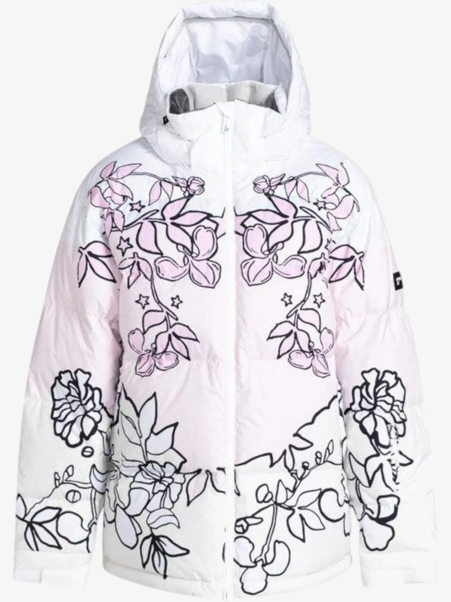 Roxy Rowley Puffer Jacket - Women's Snow Coat with Pink & White Print - Warm Winter Outerwear for Skiing, Snowboarding & Cold Weather Adventures