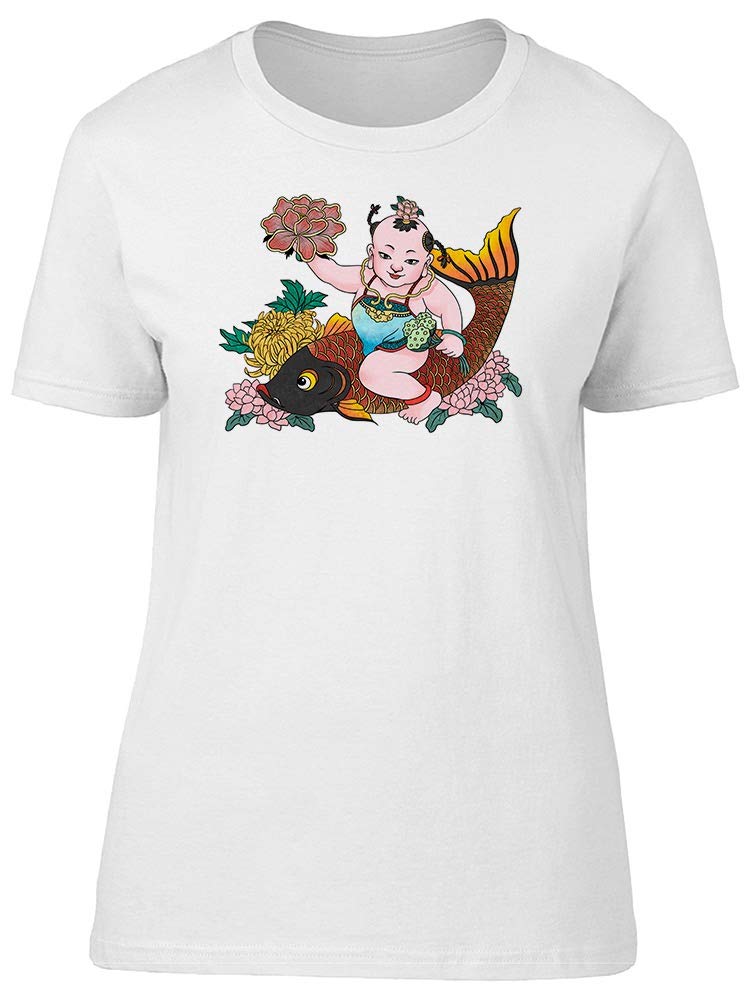 Traditional Chinese Koi Fish Print T-Shirt for Women & Kids - Comfortable Cotton Tee for Casual Wear, Family Outings, and Cultural Events