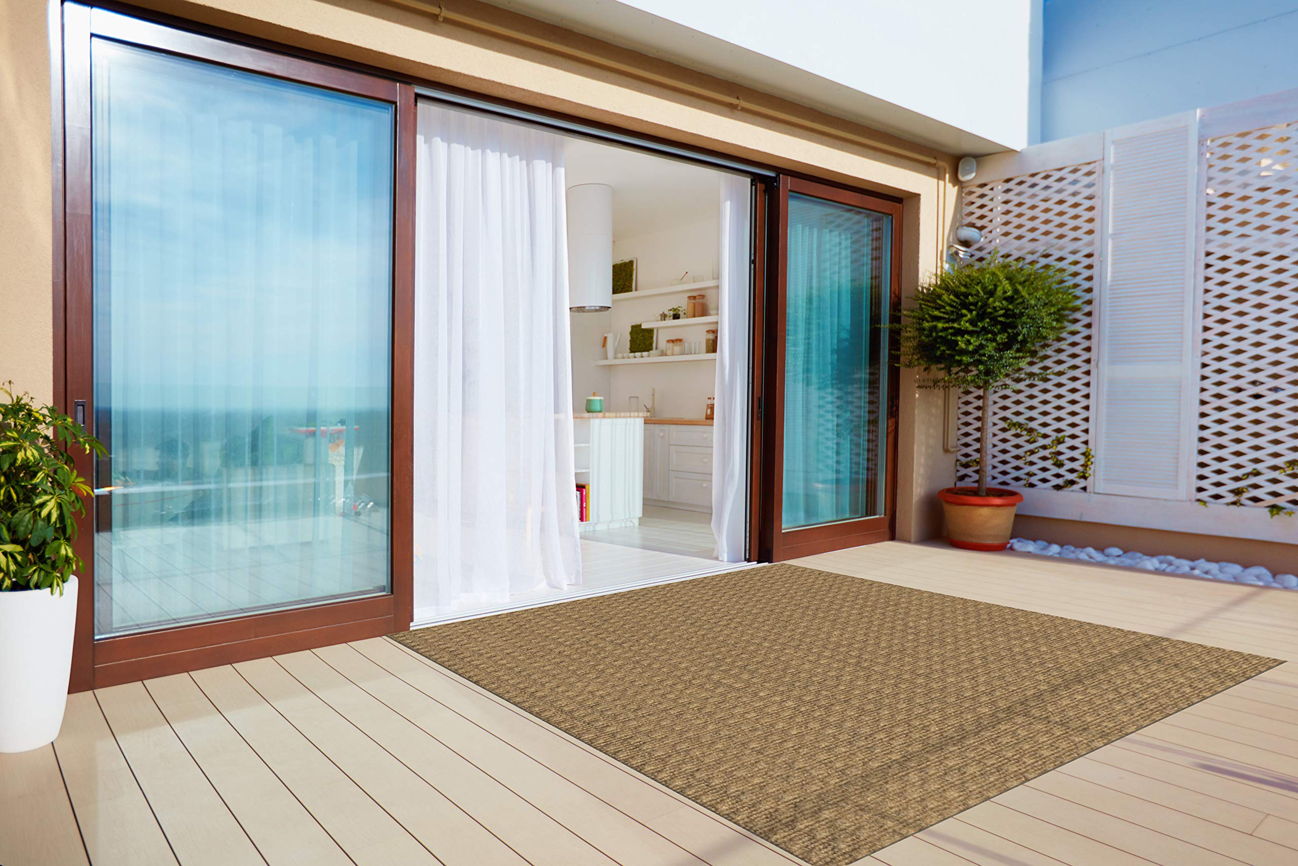 Quick Dry Indoor Outdoor Waffle Pattern Area Rug - Lightweight Non-Slip Floor Mat for Patio, Balcony, Deck, Porch - Easy to Clean & Portable (6x6 Feet, Chestnut Brown) - Perfect for Summer BBQs, Poolside Lounging & Outdoor Entertaining