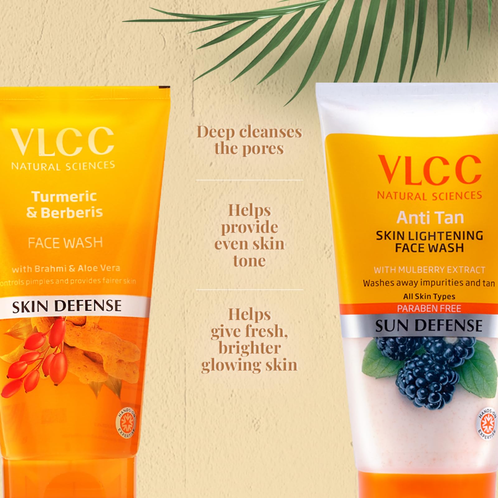 VLCC Turmeric & Berberis Brightening Face Wash 150ml (Pack of 2) - Anti-Tan, Skin Lightening with Natural Extracts - Buy 1 Get 1 Free - Perfect for Daily Glow & Sun-Damaged Skin Care Routine