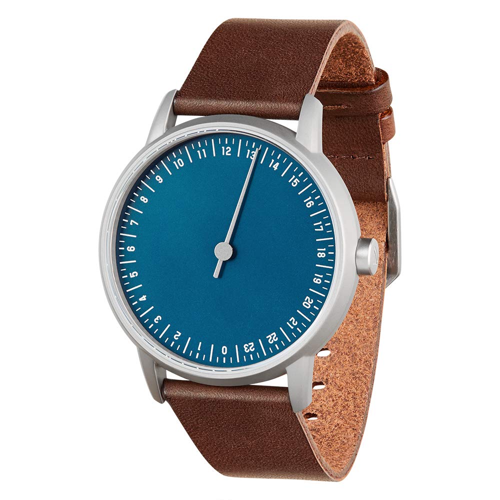 Round 13 - Dark Brown Genuine Leather Strap, Silver Stainless Steel Case, Blue Sunray Dial Men's Watch - Perfect for Business, Casual & Formal Occasions