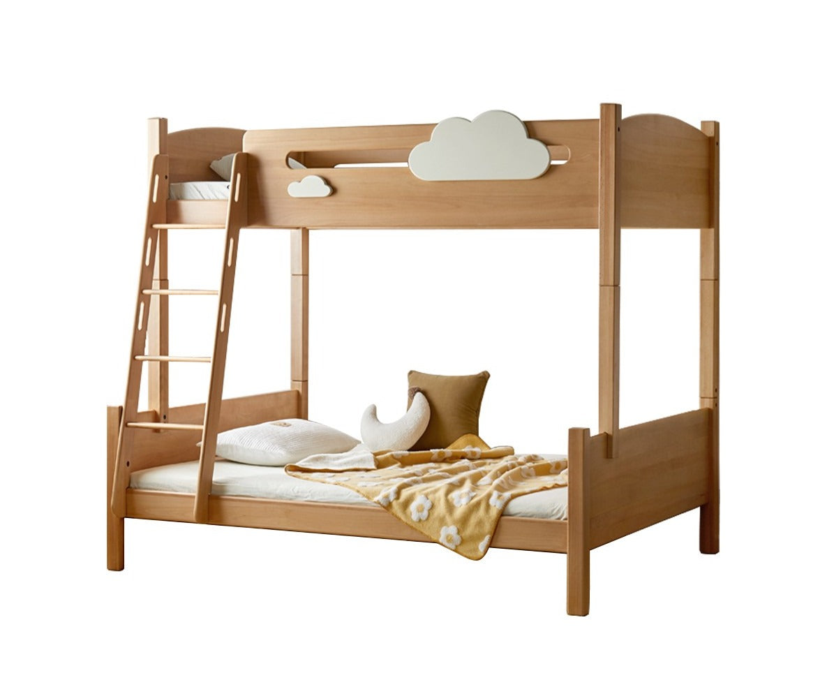 Solid Oak Wood Multi-Functional Bunk Bed with Ladder & Guardrails - Space-Saving Kids Bedroom Furniture for Siblings or Sleepovers