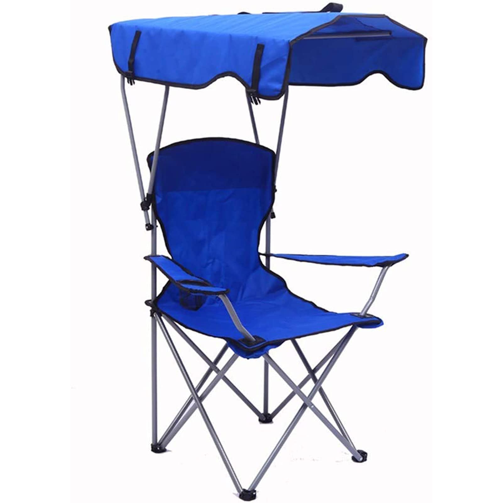 Portable Folding Camping Chair with Sun Shade Canopy - Lightweight Beach Lounge Chair for Outdoor, Garden, Fishing & Picnic - Compact Ultralight Recliner Seat for Travel, Backyard & Poolside Relaxation