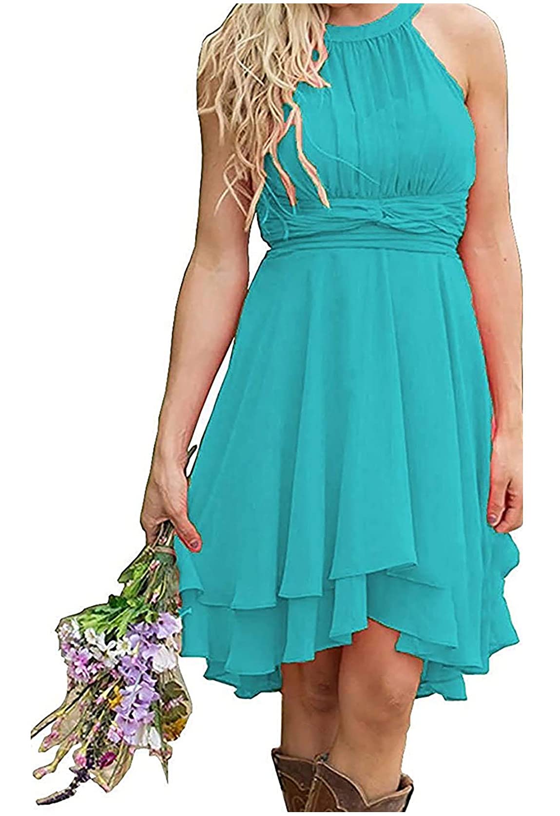 ANGELWARDROBE Women's Short Knee-Length Chiffon Bridesmaid Dress - Country Style Formal Wedding Guest Gown for Parties, Rehearsal Dinners & Special Occasions