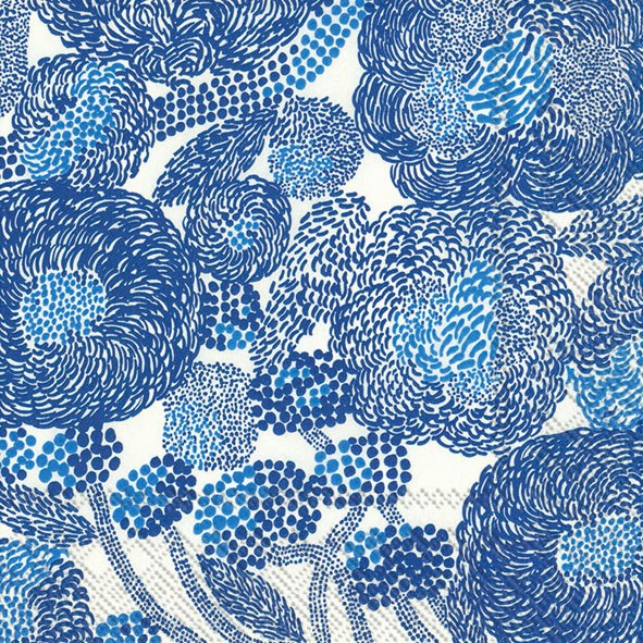 Marimekko MYNSTERI Cream Blue Paper Cocktail Napkins - 50 Pack, Disposable Party Napkins for Weddings, Cocktail Parties & Home Decor