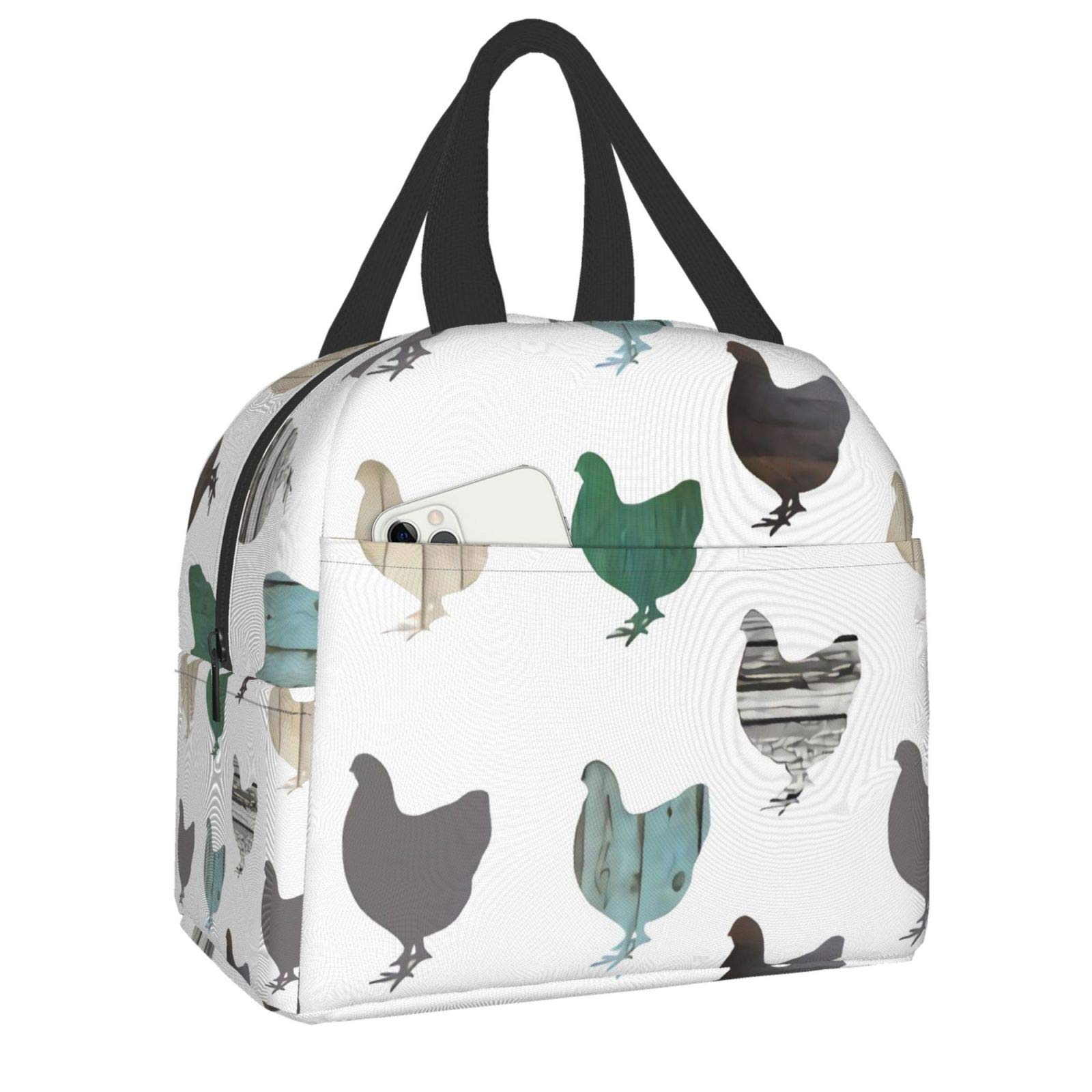 Antfeagor Insulated Wooden Chickens Lunch Box - Reusable Thermal Meal Bag for School, Work, Travel & Picnic | Food Container for Kids, Men & Women | Eco-Friendly Snack Bag for Daily Use