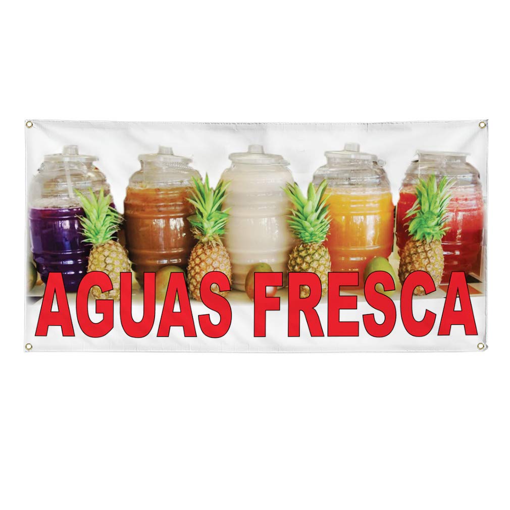 Vinyl Banner - 48x96 Inches, Weatherproof & Durable with 8 Grommets - Perfect for Aguas Fresca Stands, Food Trucks, Restaurants & Outdoor Yard Signs - Multiple Sizes Available for Commercial & Industrial Use