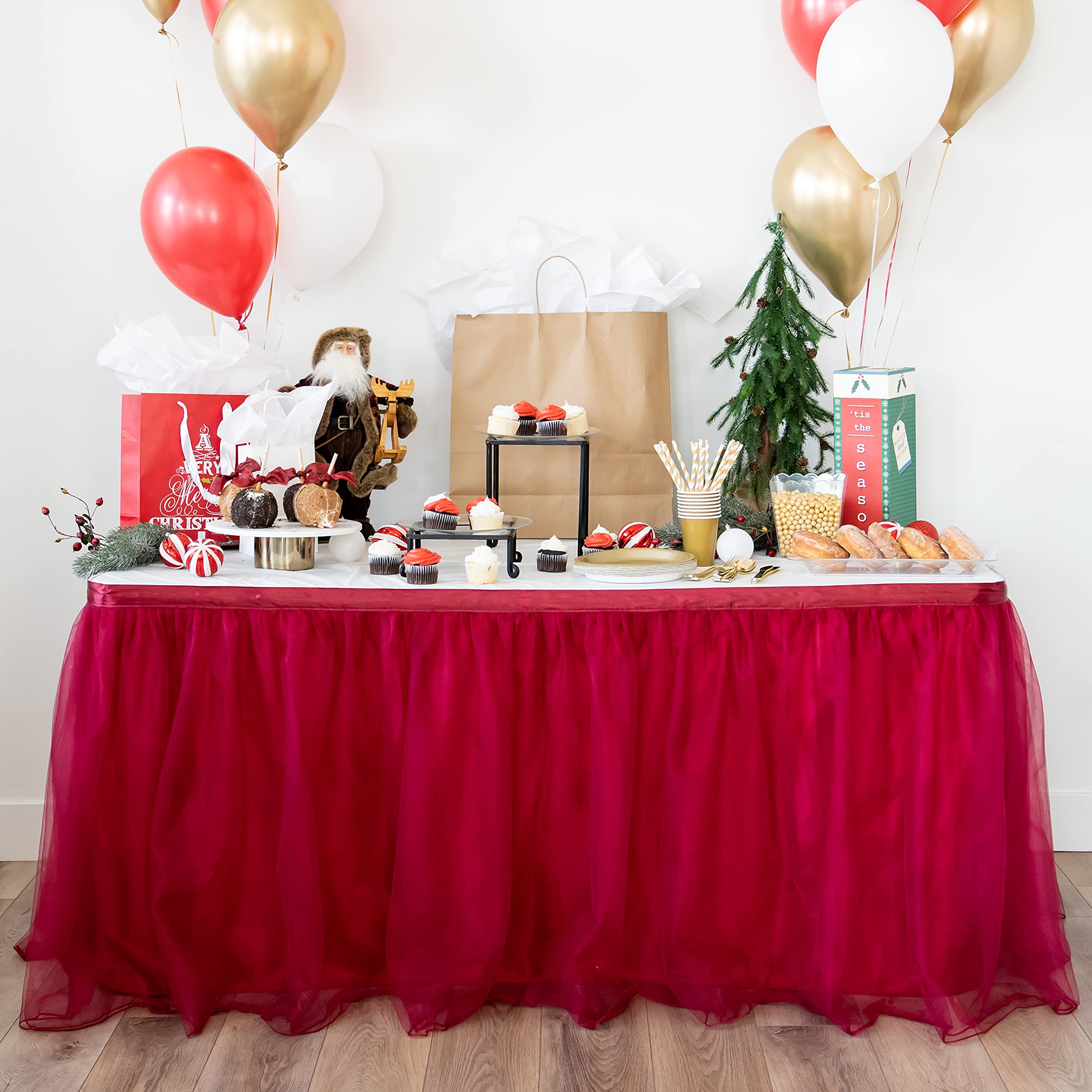 Bluekate Burgundy Tulle Table Skirt - 9ft Tutu Table Skirt for Rectangle Tables | Elegant Party Table Decoration for Weddings, Christmas & Special Events | Perfect for Banquet Halls, Reception Decor & Holiday Celebrations
