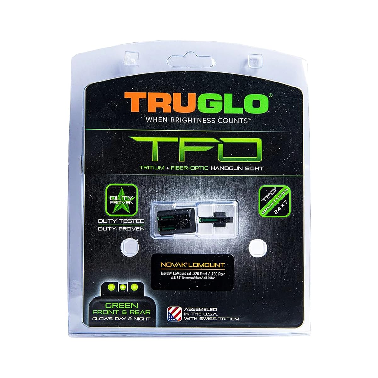 Truglo TFO Tritium & Fiber-Optic Handgun Sight Set - High Visibility Front & Rear Night Sights for 1911 Pistols | Compact, Durable Design for Tactical Shooting, Home Defense & Low Light Conditions