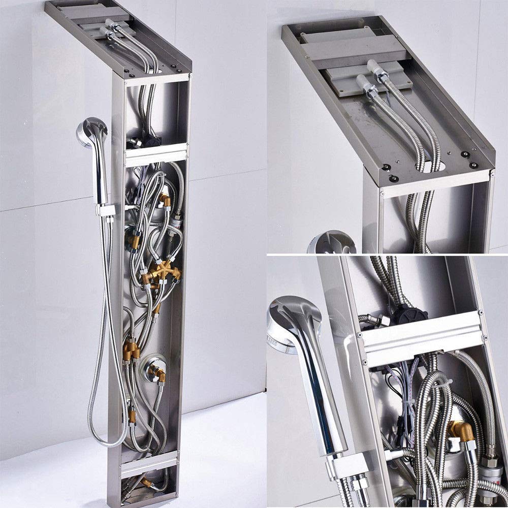 Brushed Nickel LED Shower Panel System with Waterfall Rain & Spa Massage Sprayer - Wall Mounted Shower Column for Luxury Bathroom Upgrade | Perfect for Modern Home Spa Experience & Relaxing Rainfall Shower
