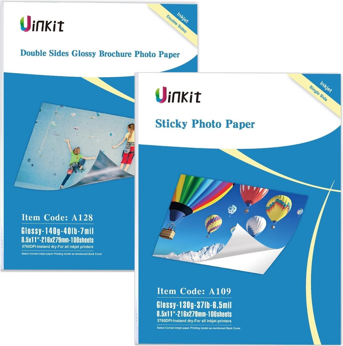 Premium Glossy Sticker Photo Paper & Double Sided Photo Paper Bundle - 100 Sheets Each (8.5x11 Inches, 6.5 Mil, 130-140 GSM) for Inkjet Printers - Perfect for DIY Stickers, Scrapbooking, Photo Albums & Craft Projects