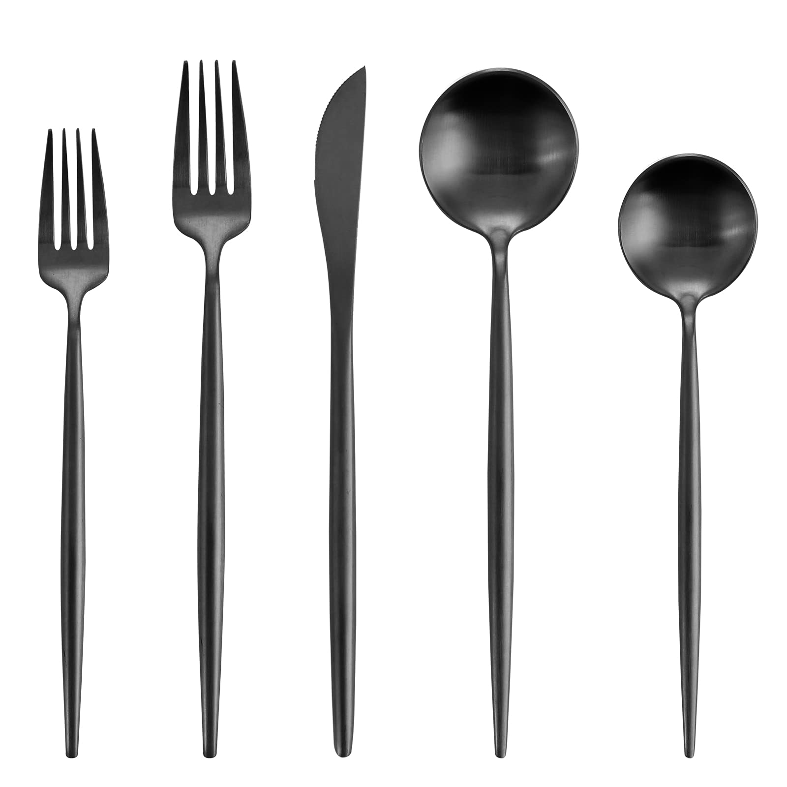 Oliviola 20-Piece Matte Black Stainless Steel Flatware Set - Satin Finish Cutlery Service for 4 - Dishwasher Safe Kitchen Utensils - Perfect for Dinner Parties, Restaurants & Everyday Dining