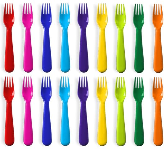 BPA-Free Plastic Kids Forks Set of 18 - Dishwasher Safe Reusable Toddler Utensils - Brightly Colored Children's Flatware for Mealtime & Travel - Perfect for Daycare, Picnics, and Family Dinners